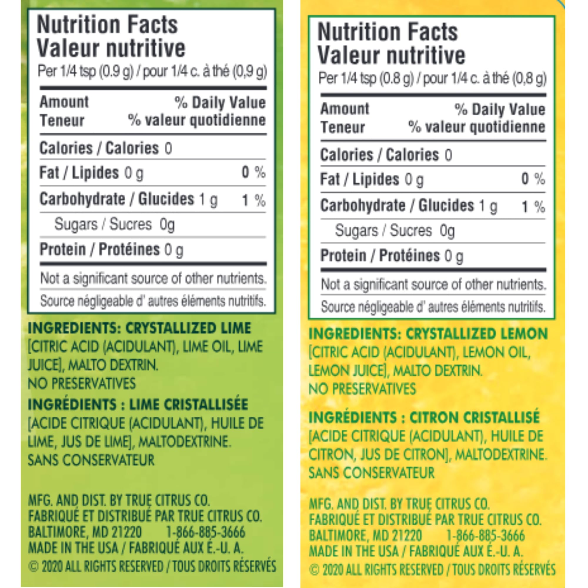 True Lemon + True Lime Shaker Seasoning Variety Pack, 1 Lemon + 1 Lime, Unsweetened, Zero Calories, No Sodium, for Cooking, Baking & Seasoning - 3