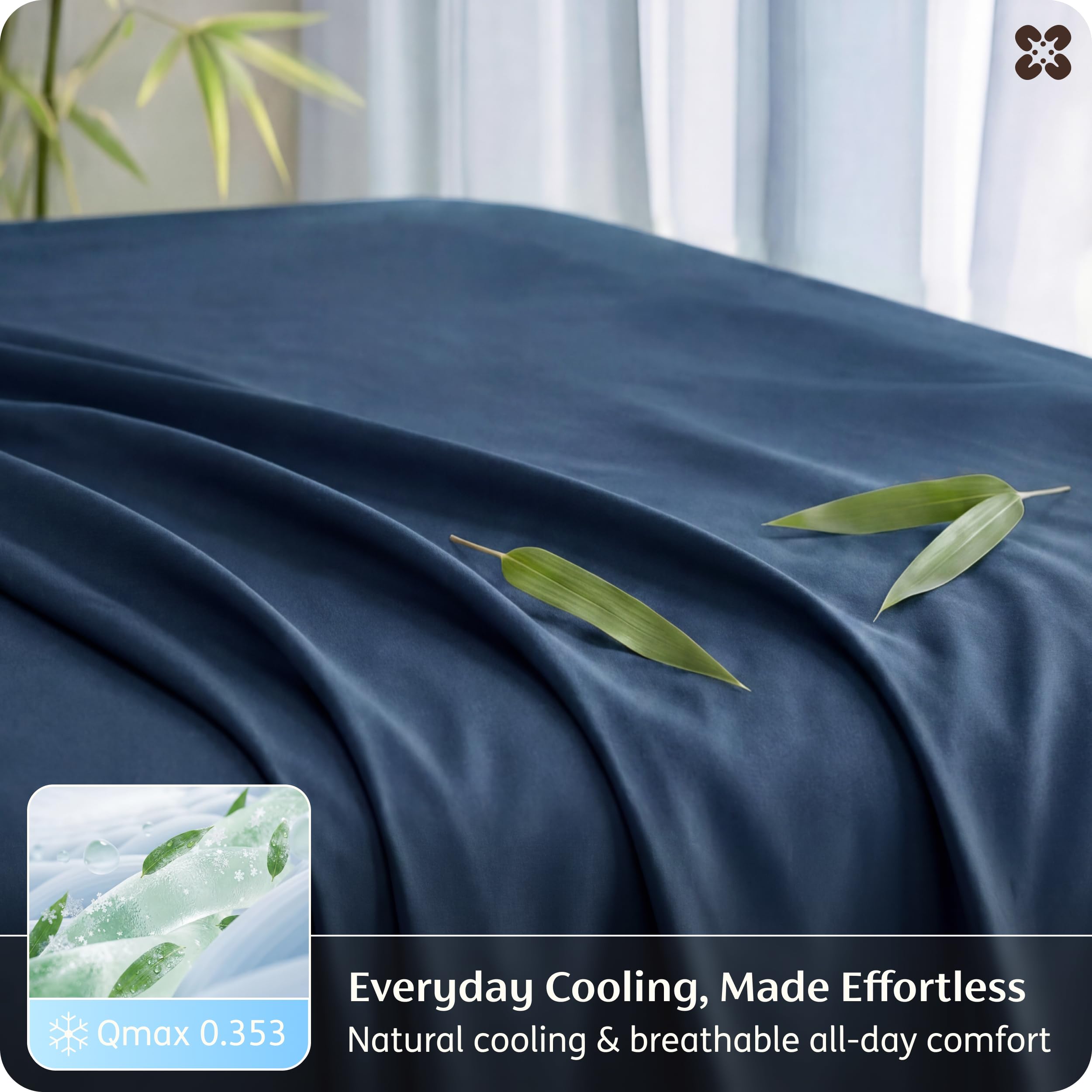 Bedsure King Size Sheets Set, Cooling Sheets for Hot Sleepers, Rayon Derived from Bamboo, PureWoven, Breathable & Soft, Deep Pocket Up to 16 Inches, Hotel Luxury Silky Bedding, Navy - 4