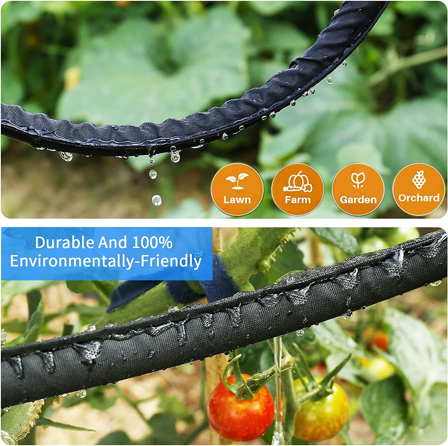 Hlinker 2025 Tubo piatto da 45,7 m (22,9 m, 2 confezioni) con picchetto per giardino, tubo antigoccia collegabile, sistema di irrigazione fai da te, risparmio idrico dell'89% di acqua, design a doppio