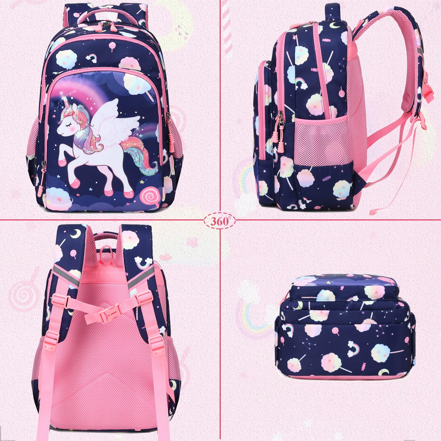 Kimwadalh Mochilas Niñas Primaria Mochila Infantiles Niña Mochilas para Niña 3 en 1 Juegos de Bolsas para Escolares,Viajes, Senderismo