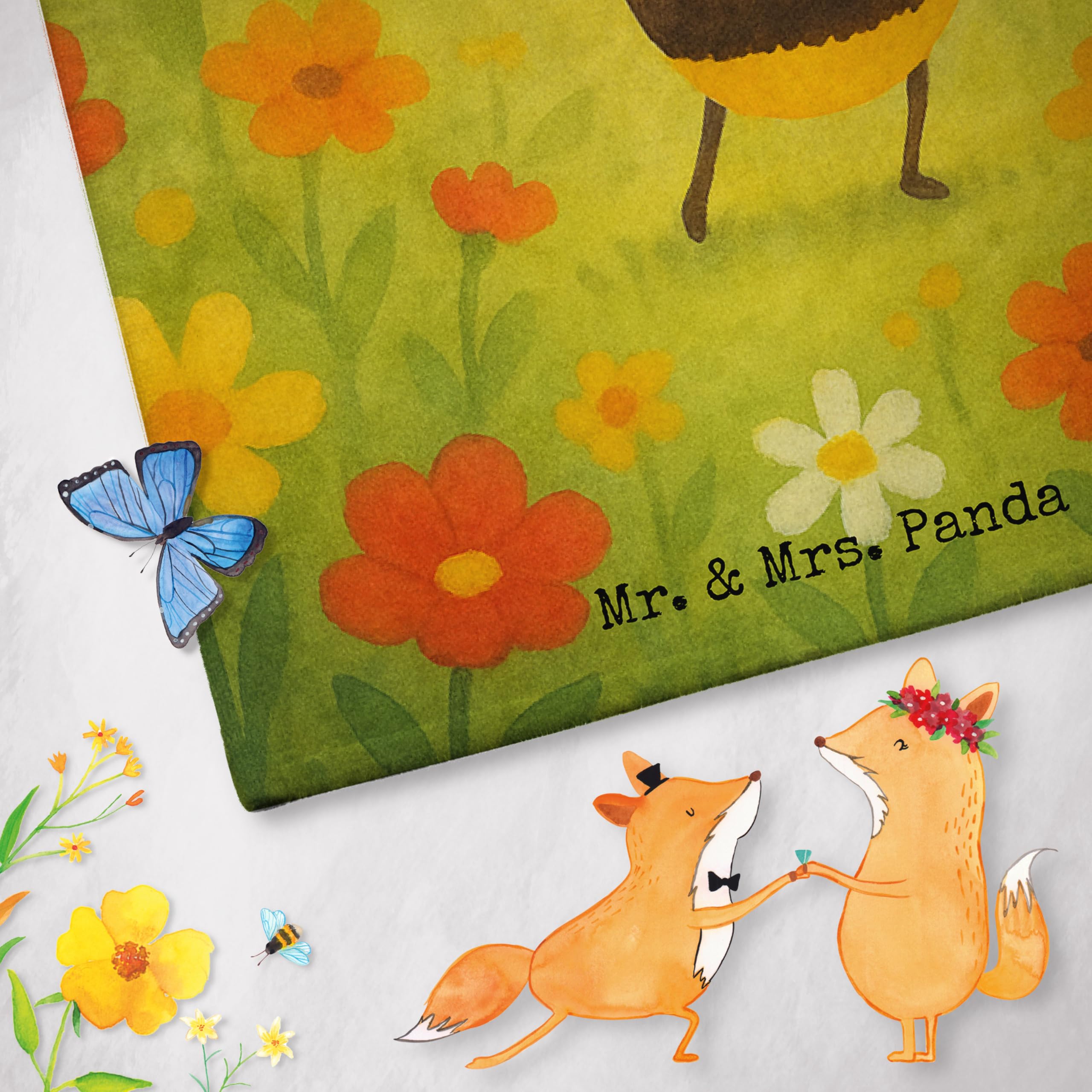 Mr. & Mrs. Panda Duschtuch mit Namen Biene König Design - Geschenk, Handtuch, Strandtuch personalisiert, Hummel, Personalisiertes Saunatuch, Badehandtuch, personalisierbar
