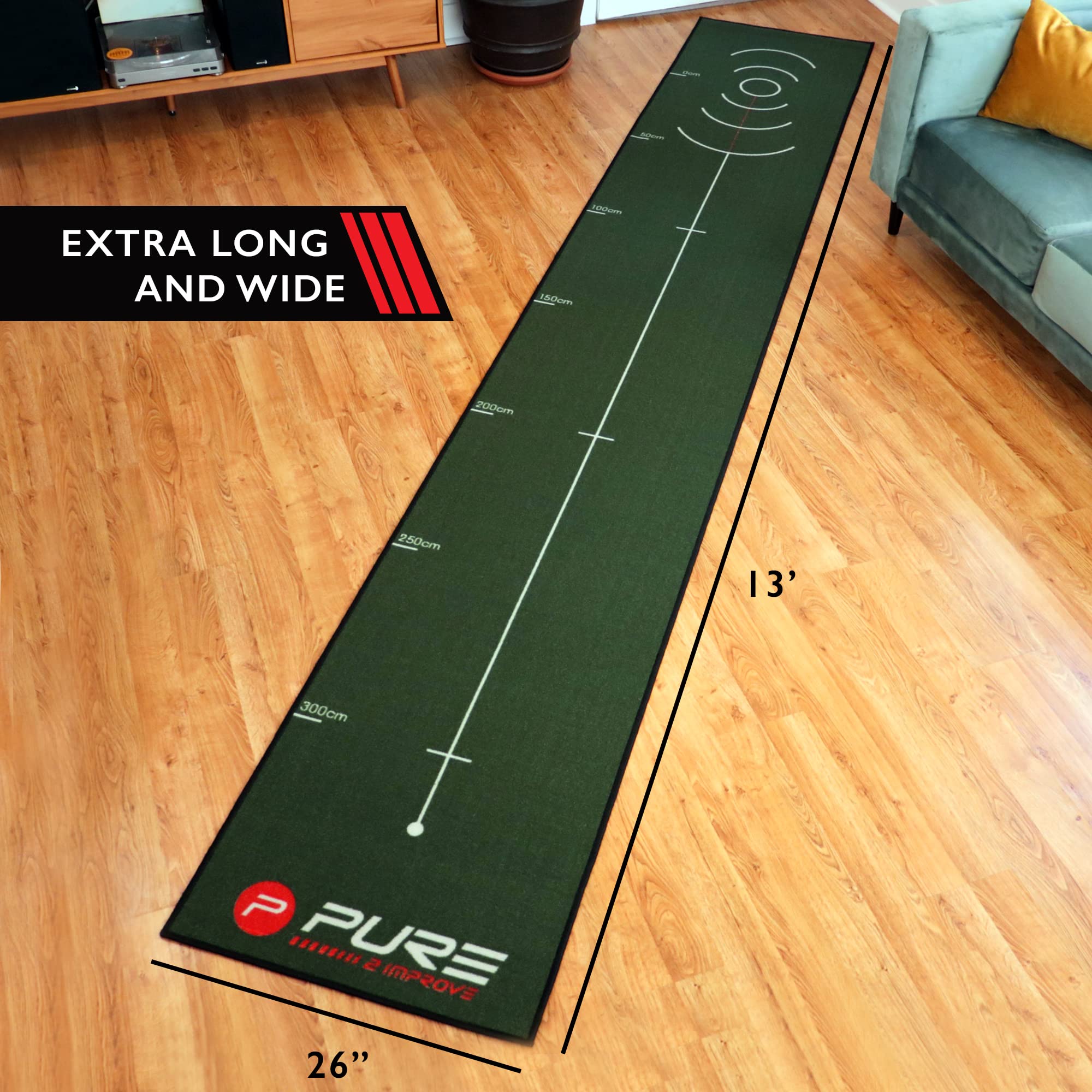 Pure2Improve Puttingmatte Tapis de Putting de Golf Unisexe, Vert, 66x400cm