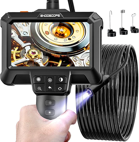 Endoscope Camera with Light - IP67 Waterproof Borescope Camera with 8 Adjustable LED Lights | 4.3" LCD Screen Borescope | HD 1080P Inspection Cameras with 16.5ft Semi-Rigid Cord Tools for Men