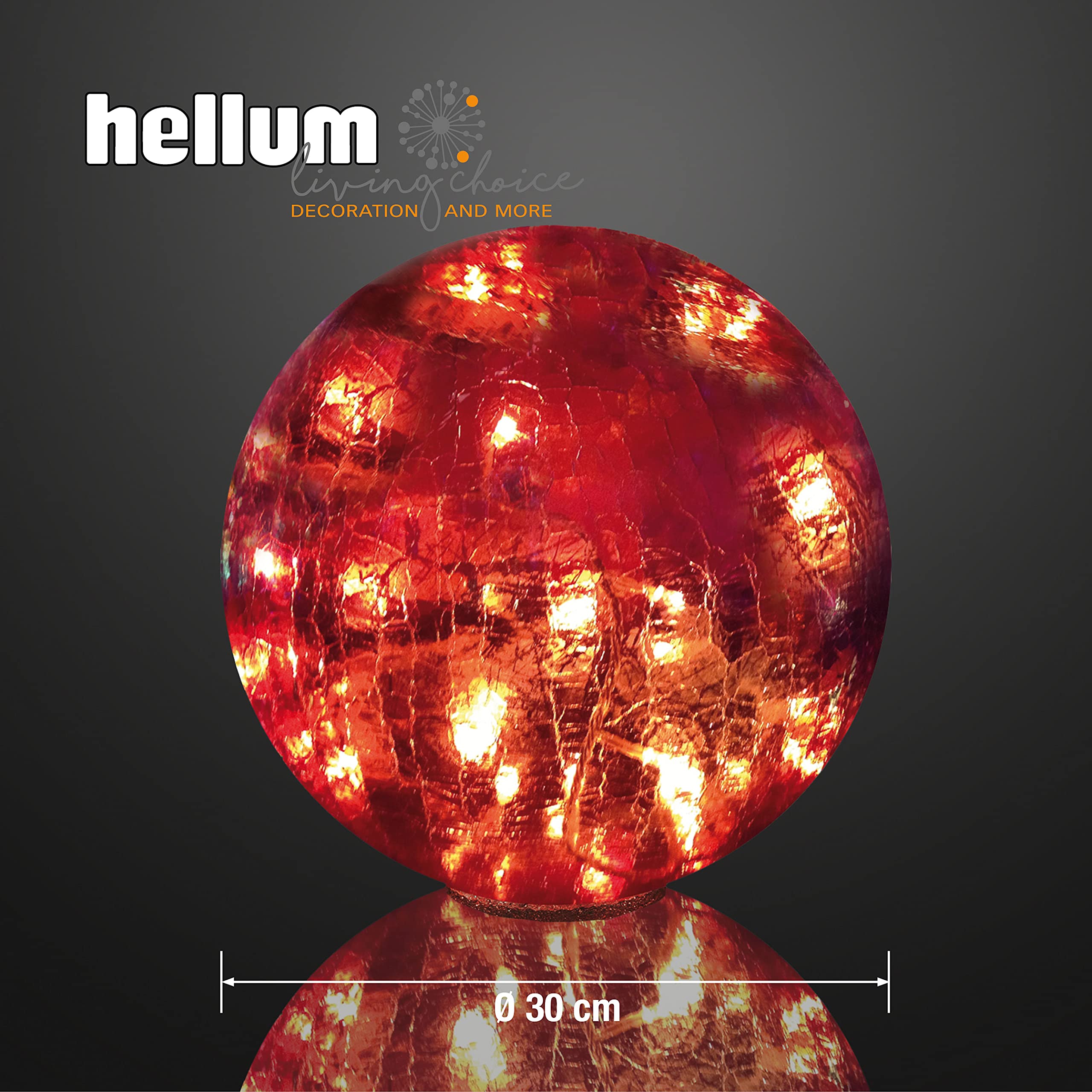 hellum LED Glaskugel Rissoptik rot, Ø30cm, für außen mit Trafo, 32 LED | LED Glaskugel mit warmweißen LED, rote Kugel für Garten, rote Glaskugel mit Lichterkette, für draußen, Terrasse <59lm 568950