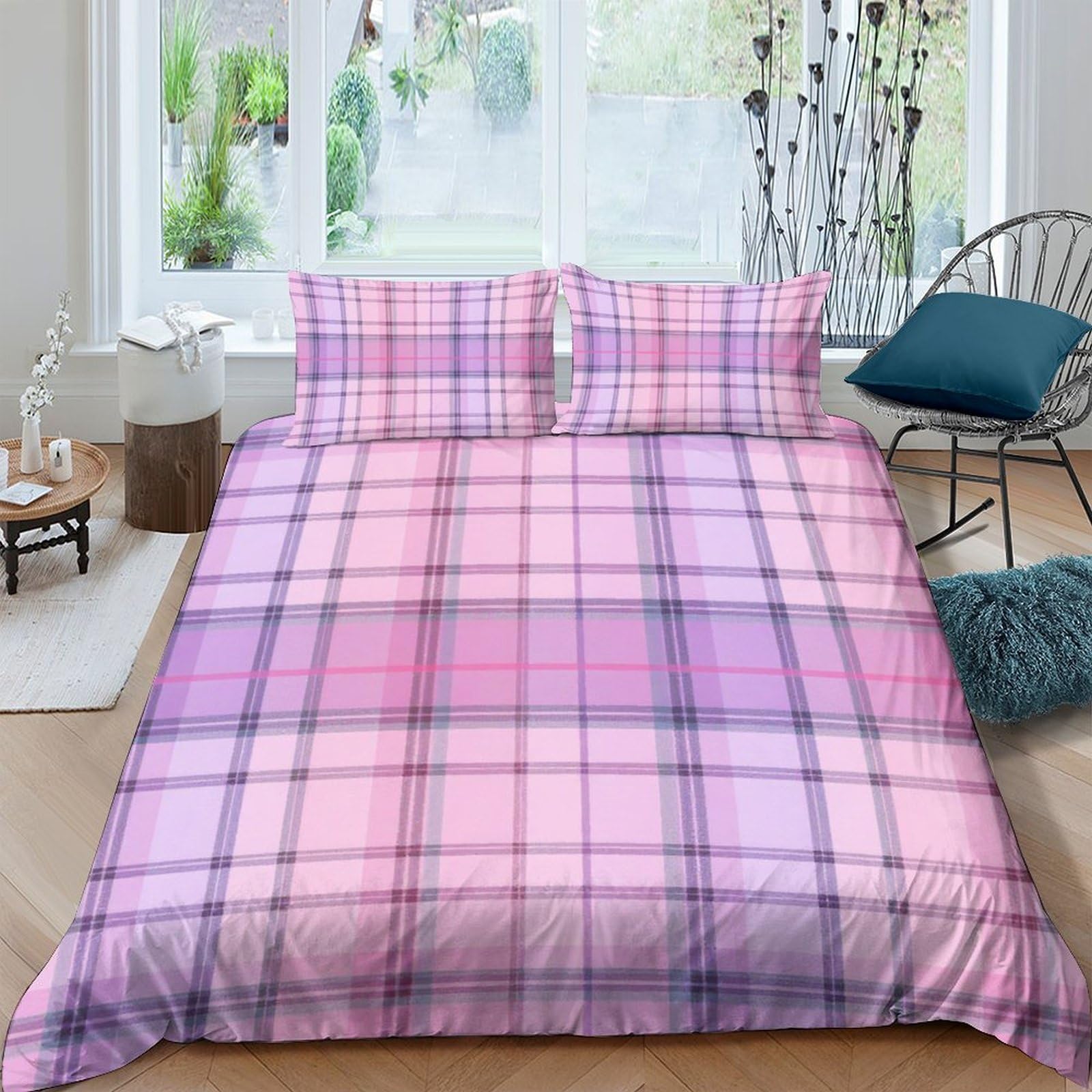 Ctjqhvkz Style-3 3D Printed Pink Plaid Fitted Sheet Microfiber Breathable Checkered Bed Sheet For Bedroom Dorm Mattress Cover Decor Single（135X200cm）