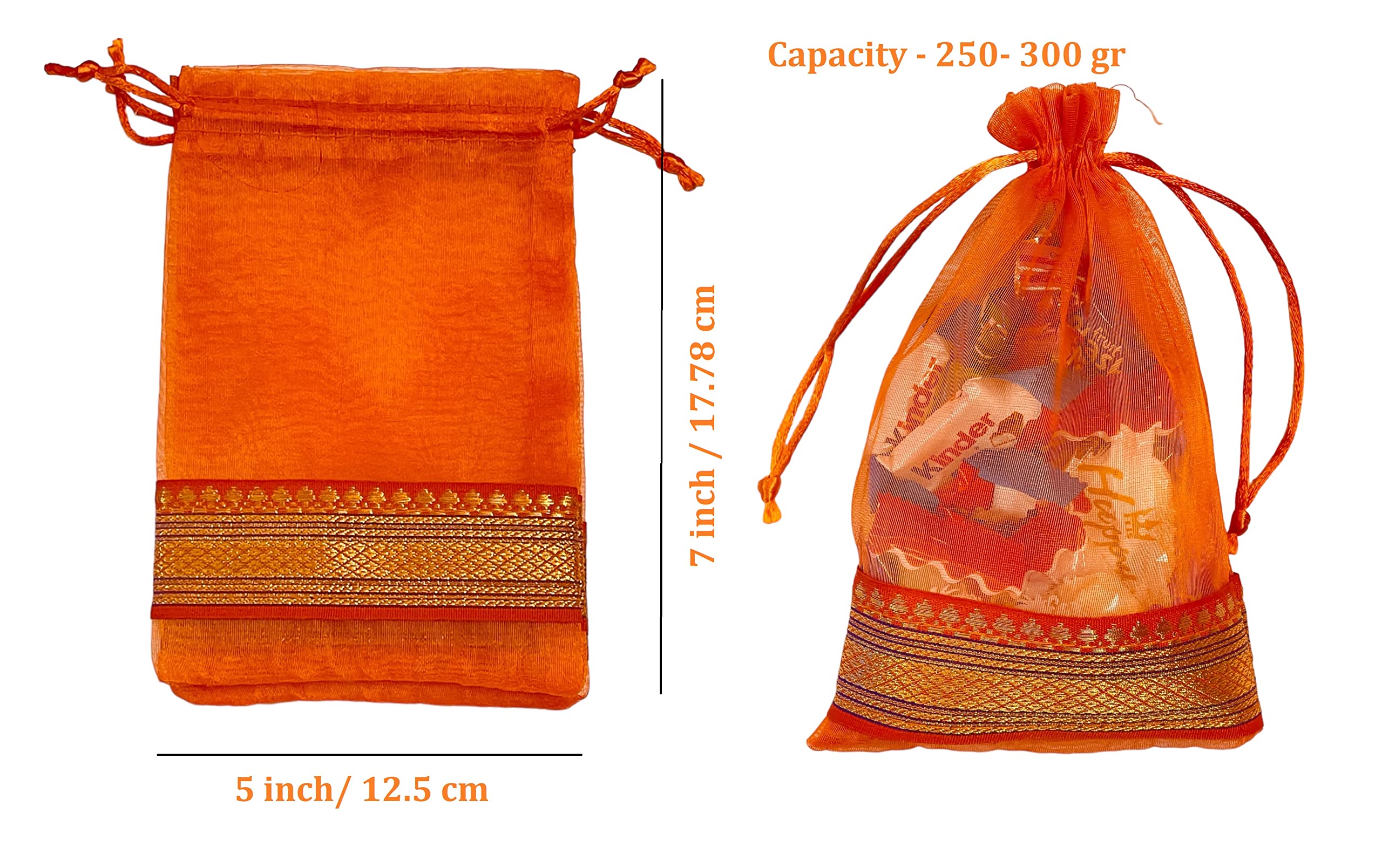 Kriwin Silk Potli Bags with Drawstring, 18 x 12 cm, Pack of 10, for Gifting and Storage (Orange) 2