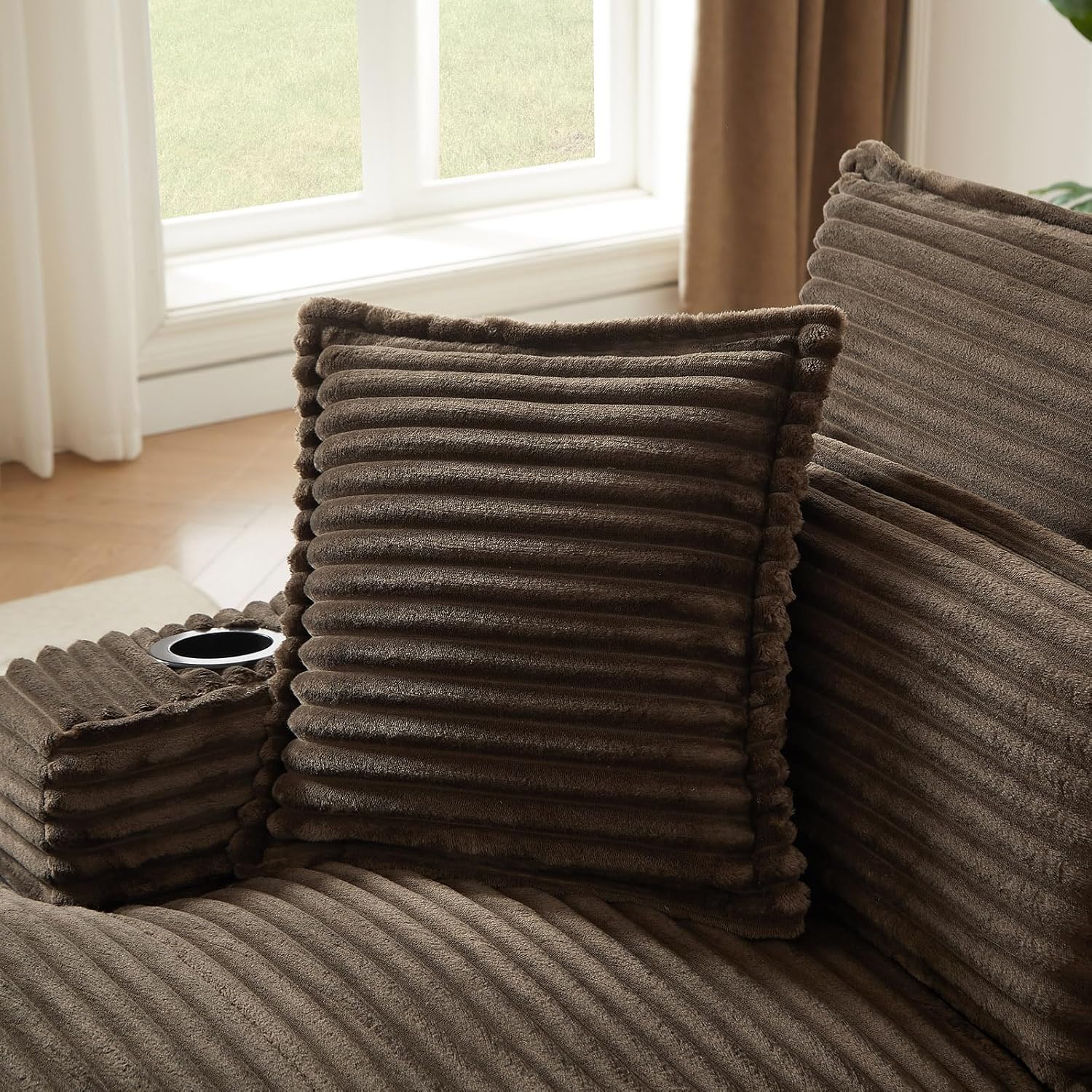 47.24" Oversized Chaise Lounge Chair, Deep Seat Upholstered Cozy Cloud Couch, Modern Corduroy Floor Sleeper Sofa Bed, Reading Chair for Living Room, Bedroom, Apartment, Office, Indoor, Brown