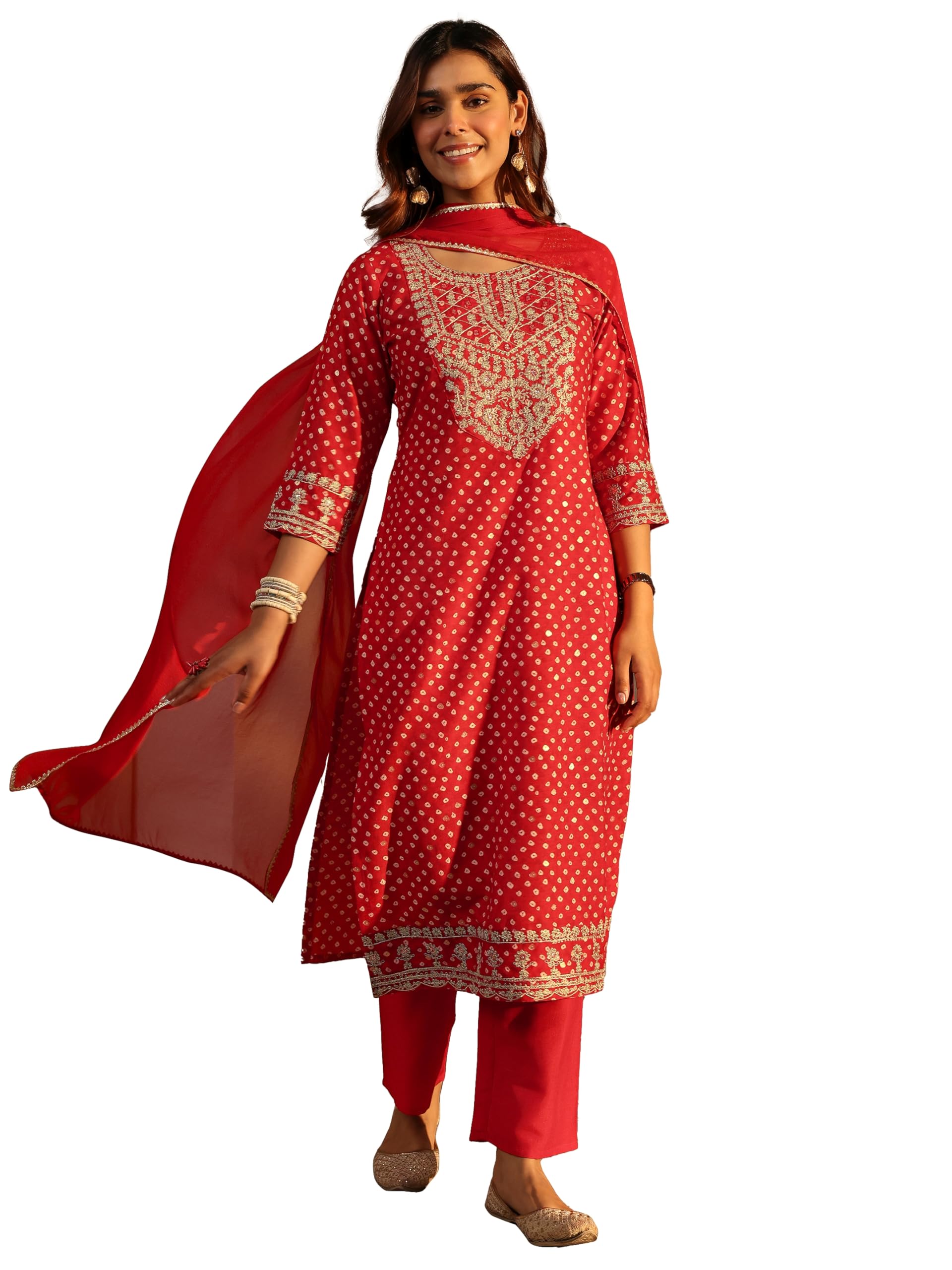 libas Printed Silk Blend Straight Kurta With Trouser and Dupatta-picture-26