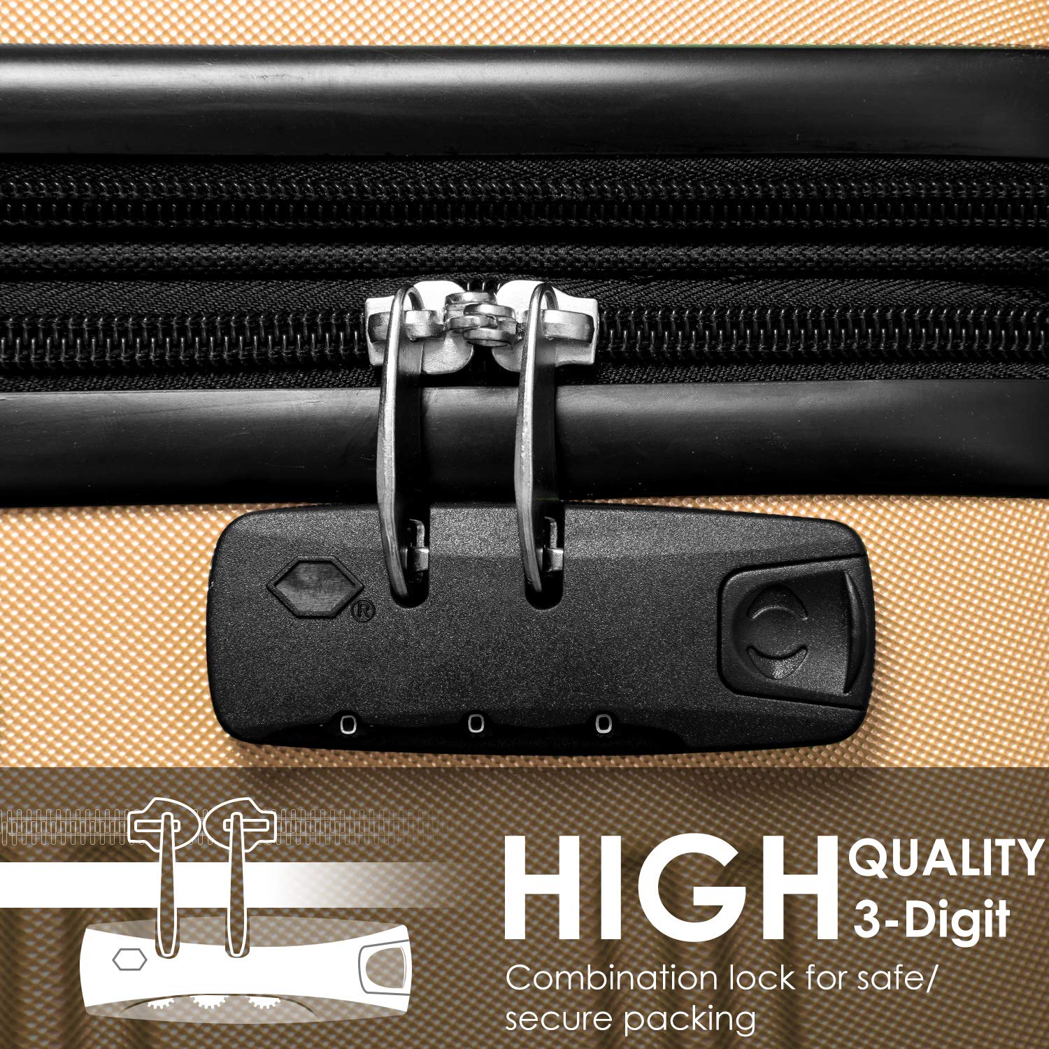 I0I&I0I Valise de voyage rigide en ABS avec 4 roues, doré, 711, cm, Élégant
