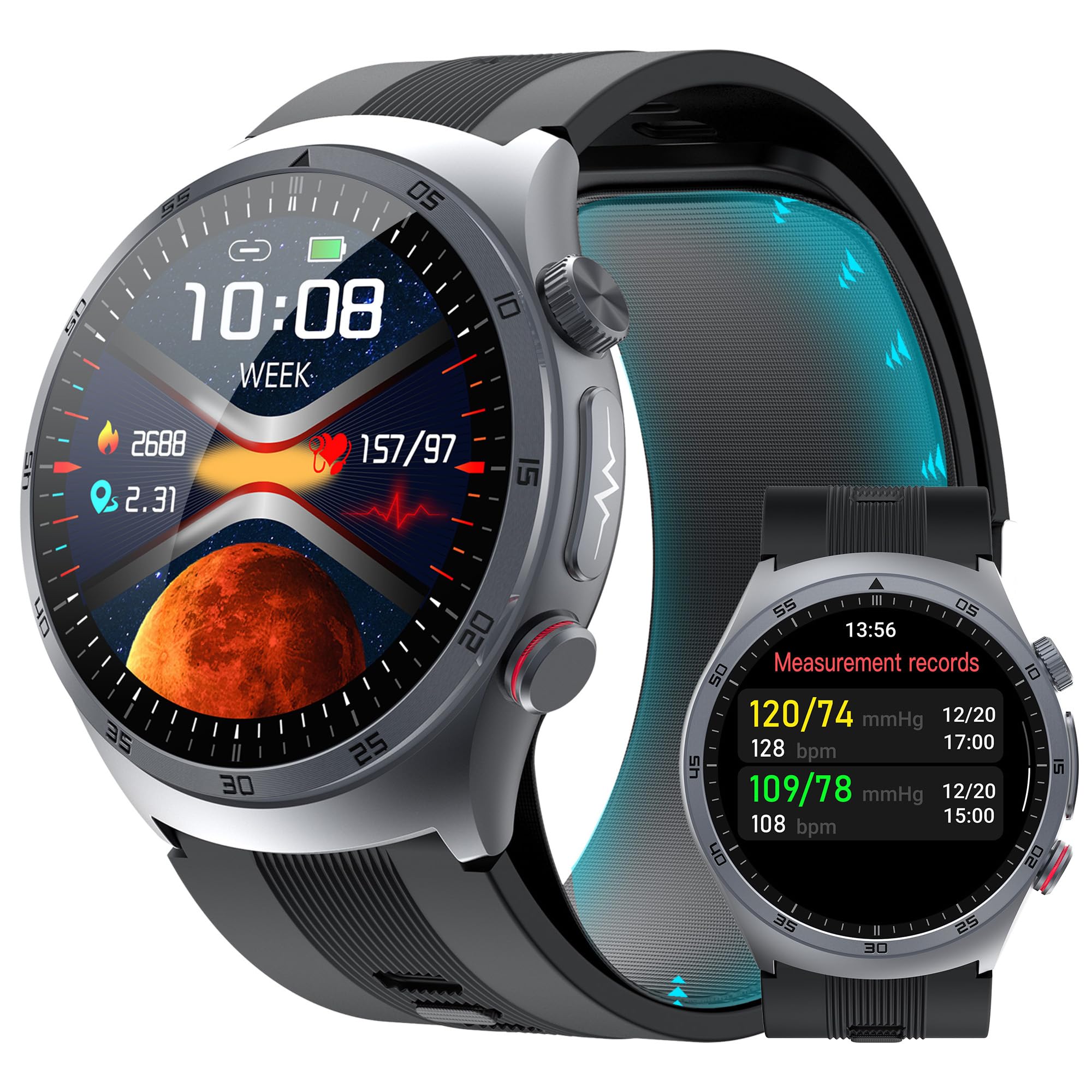 Blood Pressure Smart Watch with Air Pump Airbag Voice Broadcast Answer Make Calls 1 43 AMOLED Fitness Tracker