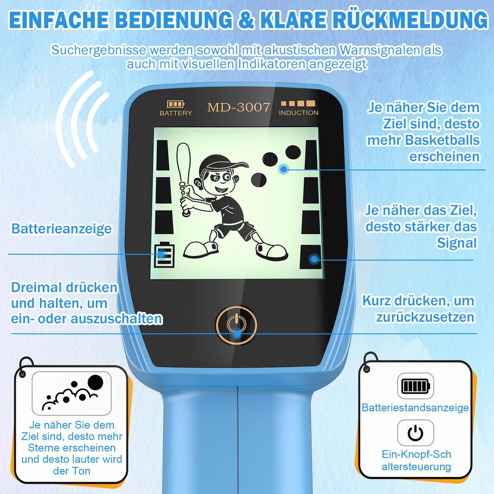 Metalldetektor Kinder Set mit Rucksack, Schaufel & Harke | Leichter Verstellbarer Detektor für 8–12 Jahre | IP67 wasserdichte Suchspule, 10 cm Tiefe | Outdoor Schatzsuche Lern- & Spielzeug Geschenk