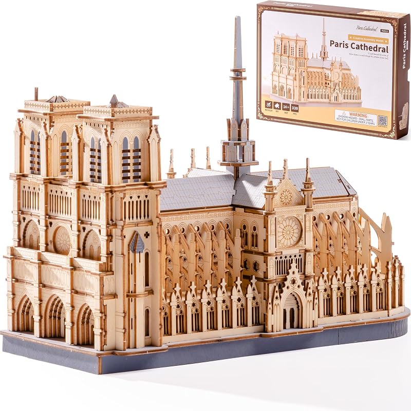 ROBOTIME Rompecabezas de Madera 3D para Adultos, Escala 1: 460 Conjunto de construcción de Notre Dame de París, Kit de Modelo de Madera de Arquitectura Regalo Creativo