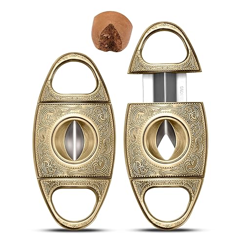 V-Cut Cigar Cutter Stainless Steel Vintage Carved Cigar Guillotine Scissors