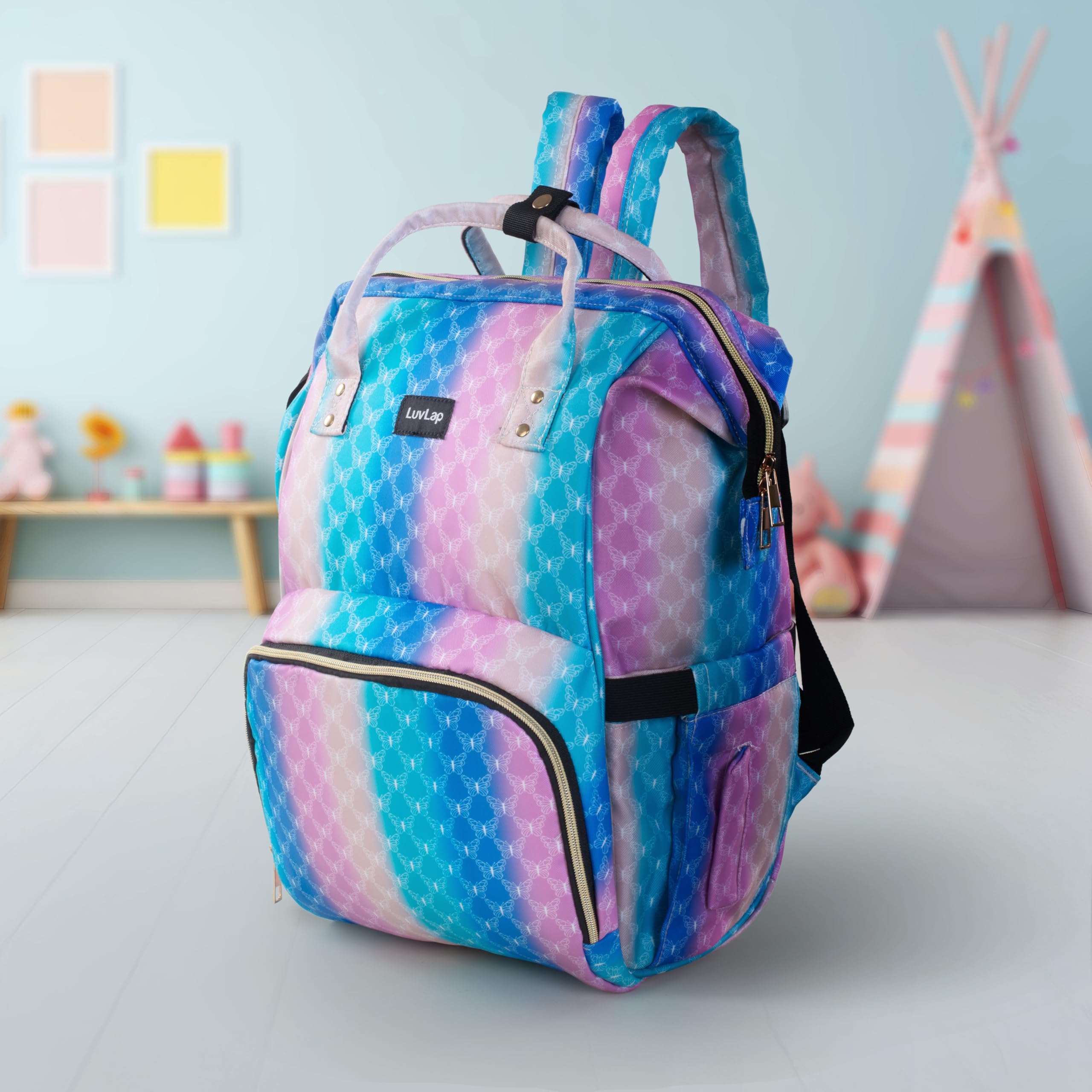 LuvLap Multifunctional Waterproof Diaper Bag for Mothers for Travel, Mother Travel Bag, Premium Oxford Waterproof Material, Large storage capacity with 15 pockets, Butterfly (all over print)-image-31