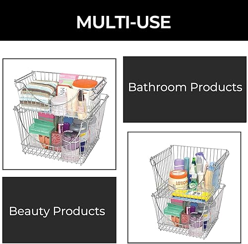 Miniatura 5 de Canastas apilables Pro-Mart cromadas (juego de 2 unidades), Metal, Cromado, M