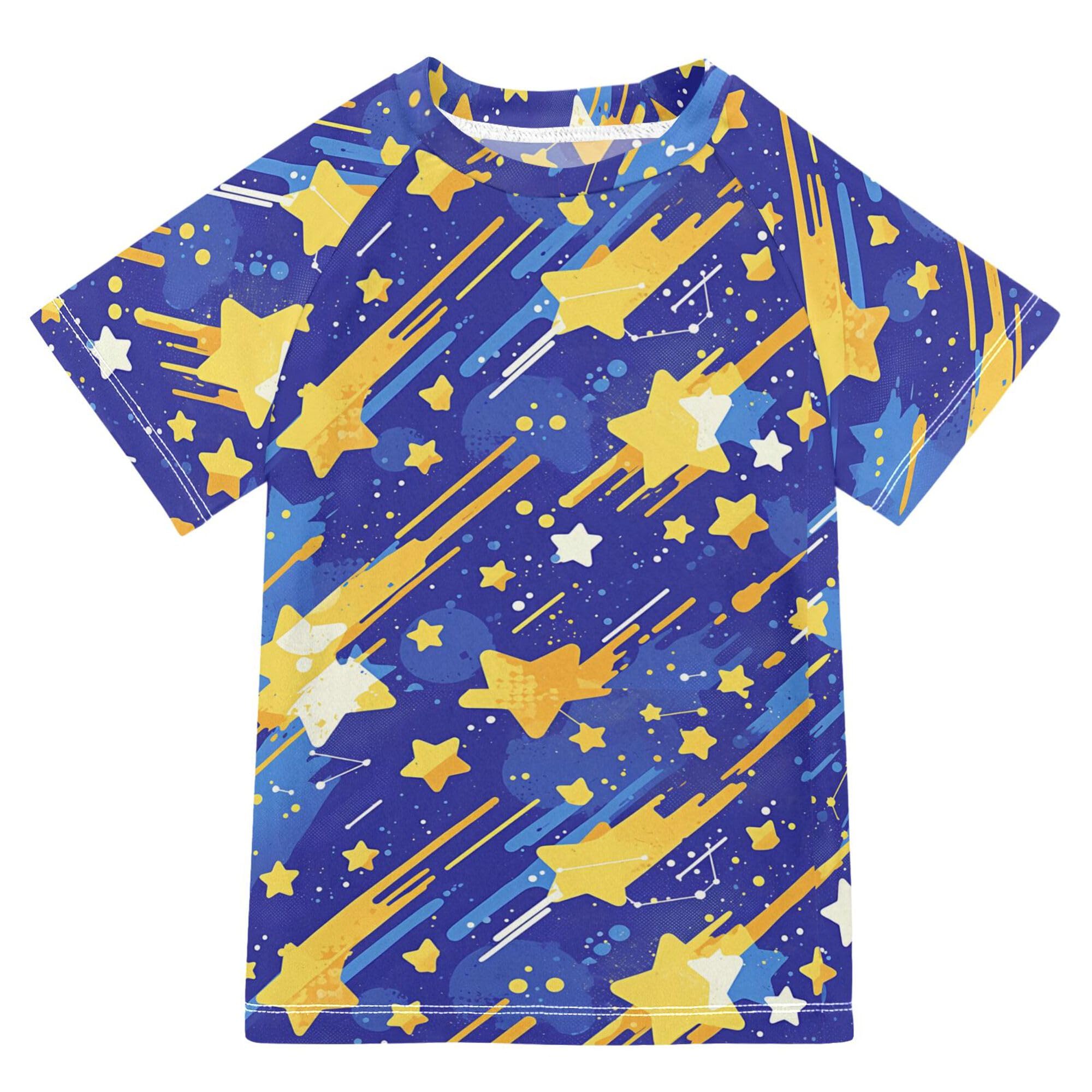 Cartoon Stars Blue Girls Bathing Suit Sun Protection Sweatshirt Swimwear Beach Tops 3T