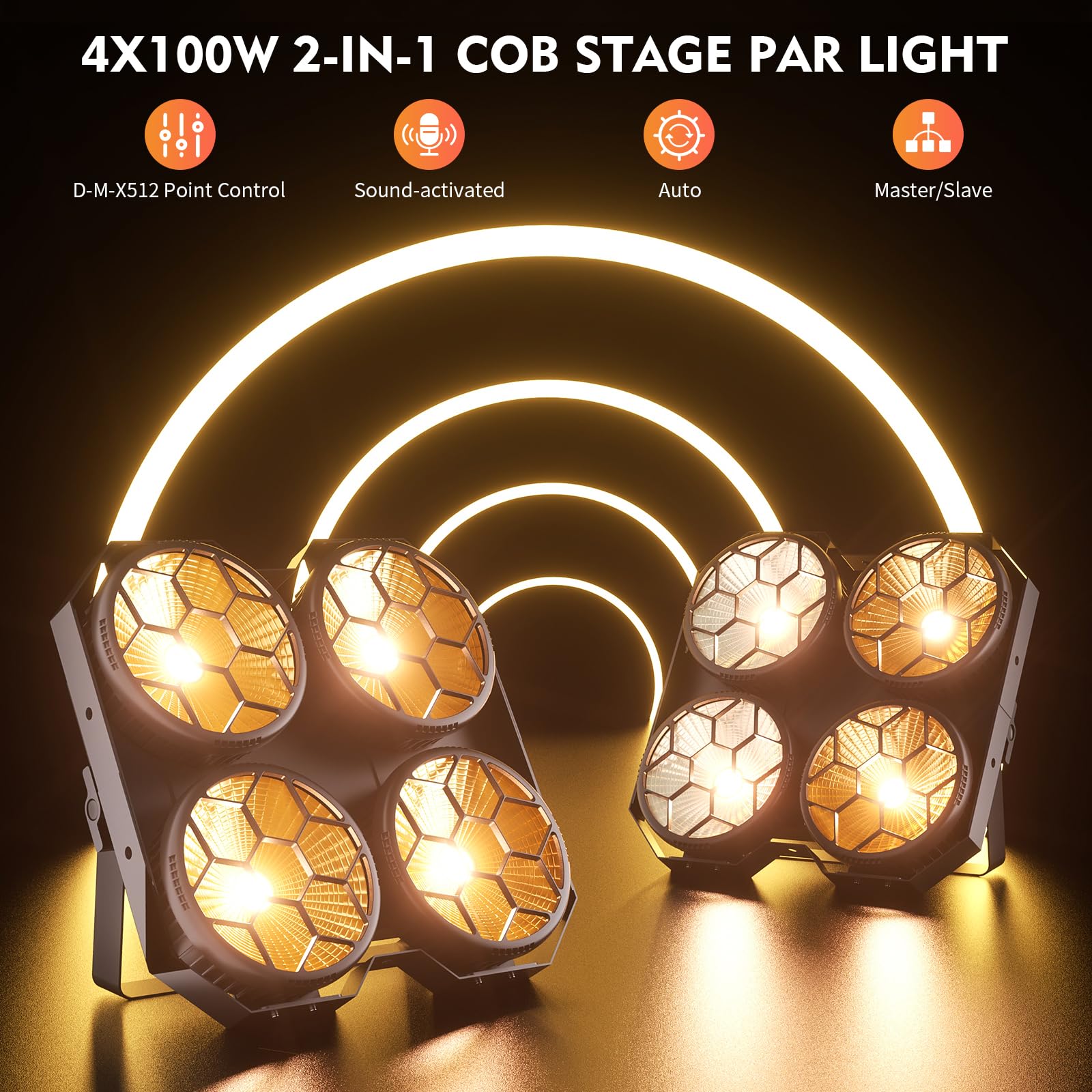 400W LED Par,COB RGB Luce da Palcoscenico,Bianco Freddo/Caldo Illuminazione Blinder DMX512,Faretto Luci da Palco Luce di Scena per Discoteca Matrimonio Bar Feste Festival,4 PCS