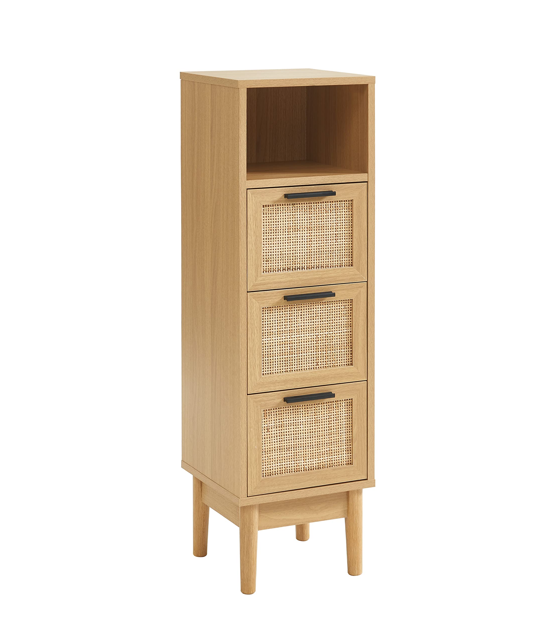 Chiffonnier AMANA effet chêne et cannage rotin 4 tiroirs 50cm