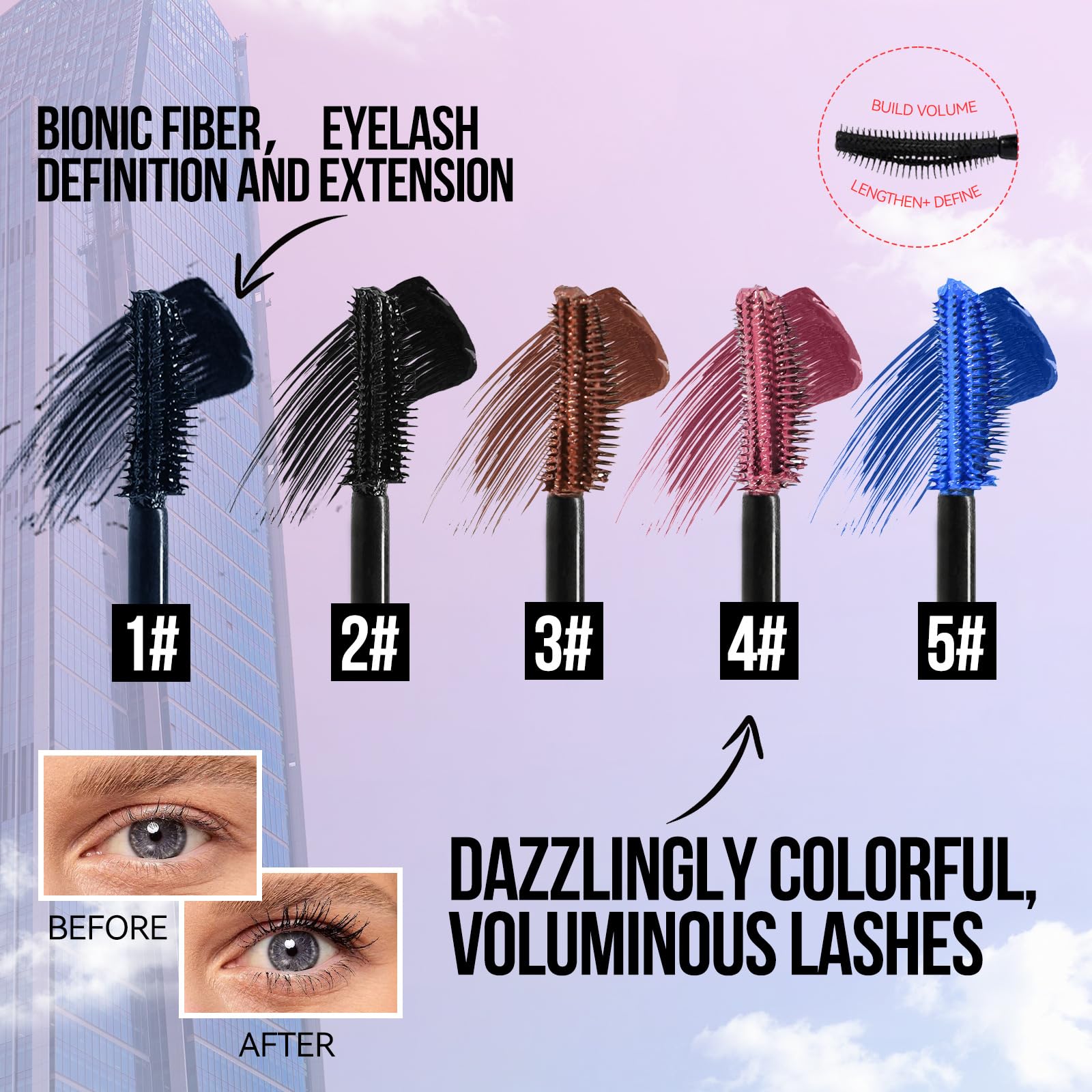 Waterproof Mascara Mascara Black Volume and Length, Lengthening Black, Voluminous Eyelashes, Clump-Free, Long-Lasting - Image 3