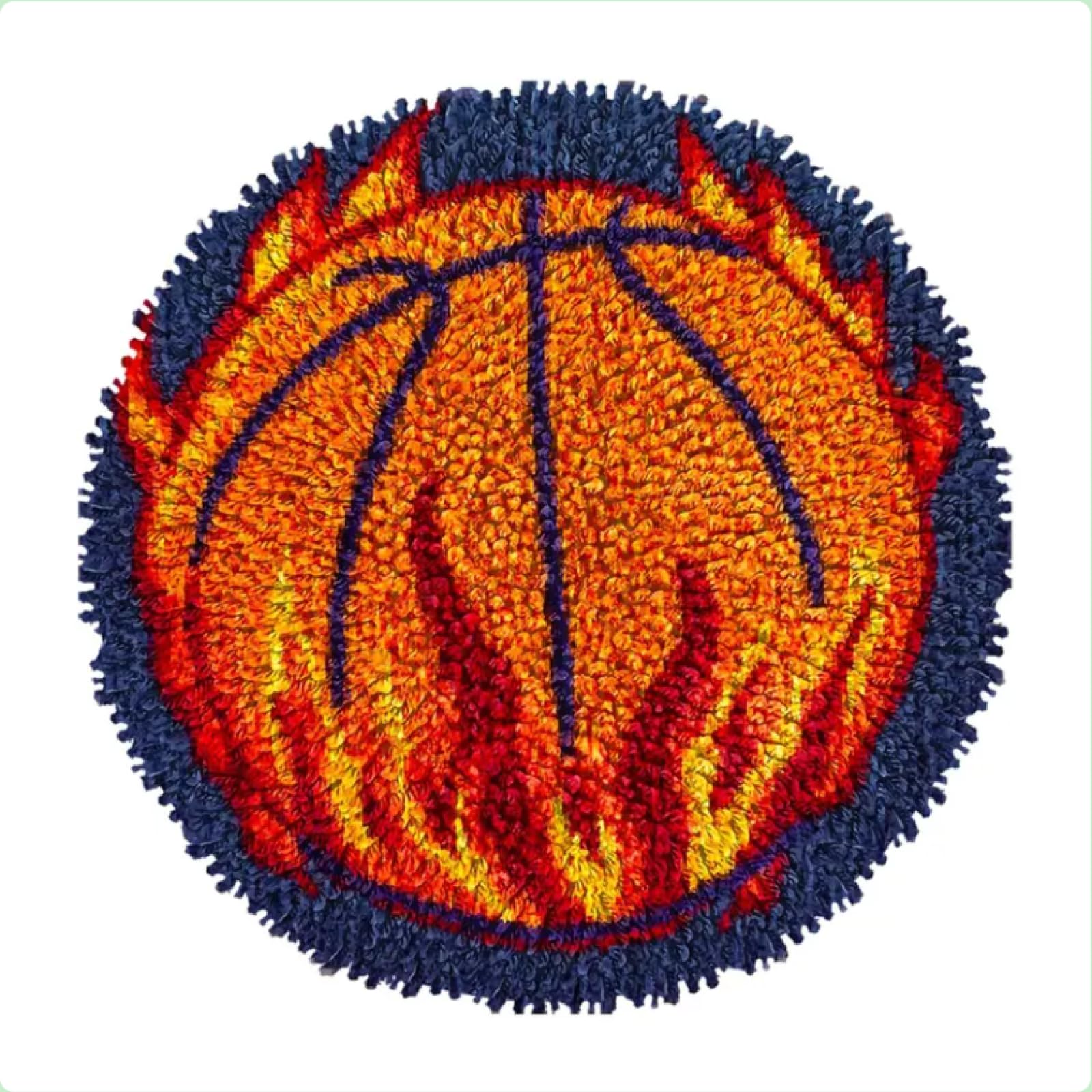 XDEGHUANGSS Latch Hook Rug Kit: Basketball in Fire Design