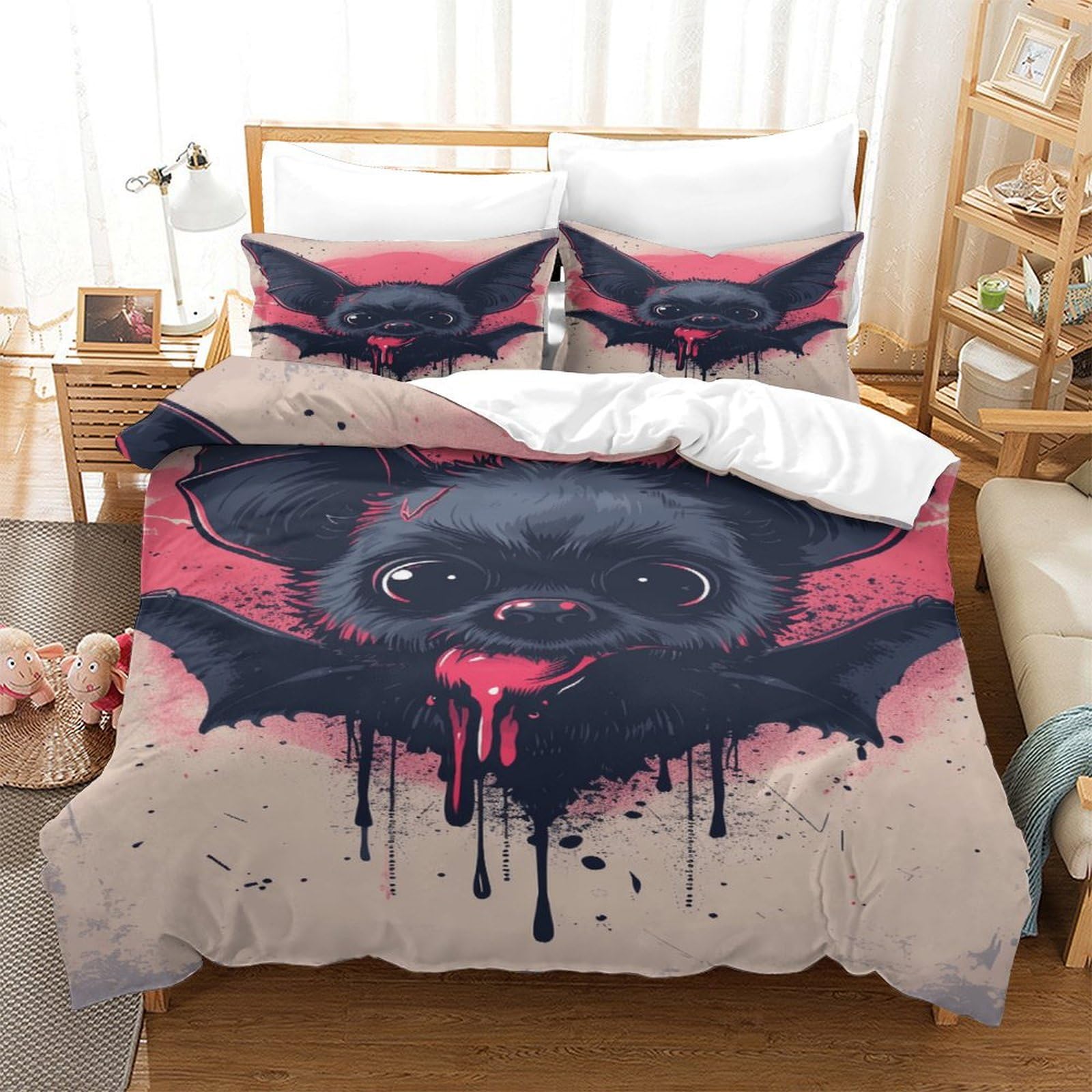 P1S9U7W5Y Gothic Bat 3D Printed Duvet Cover Set 3pcs Microfiber Fantasy Bedding Set SuperKing