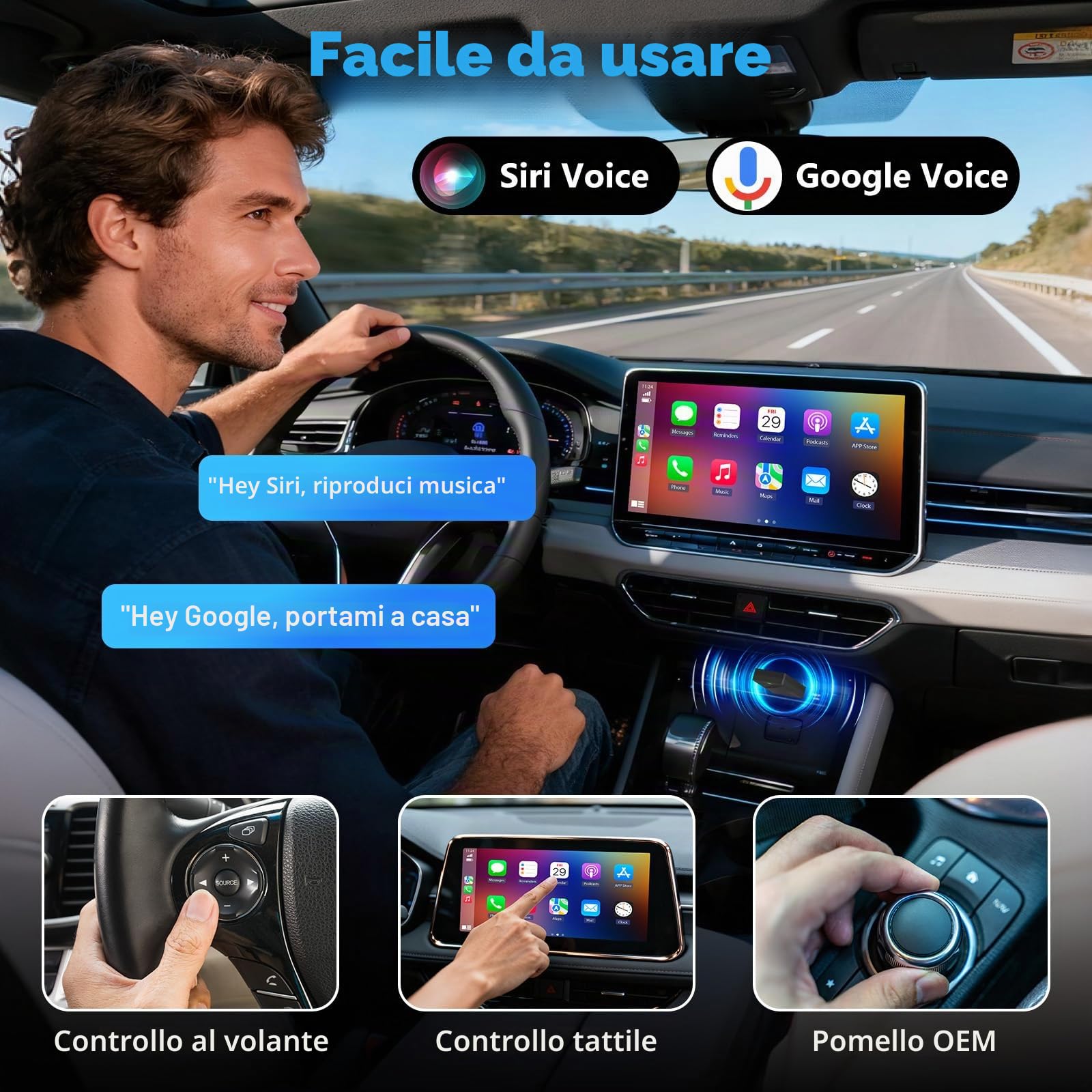Adattatore Carplay Wireless & Android Auto Wireless 2 IN 1, Converte Android Auto/Carplay da cablato in Wire-less,Typ-C/USB Plug & Play Mini, Compatibile con iOS 10+ Android 11+
