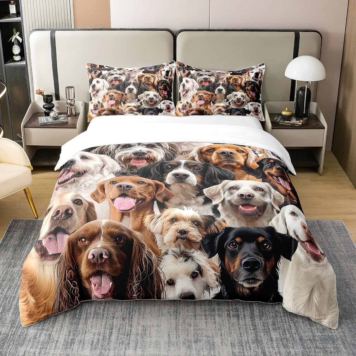 Homemissing Dogs Duvet Cover 100% Cotton Boys Girls Cute 3D French Bulldog Dogs Bedding Set For Women Men Kawaii Animals Comforter Cover Set Sausage Bedspread Cover Brown Pets King