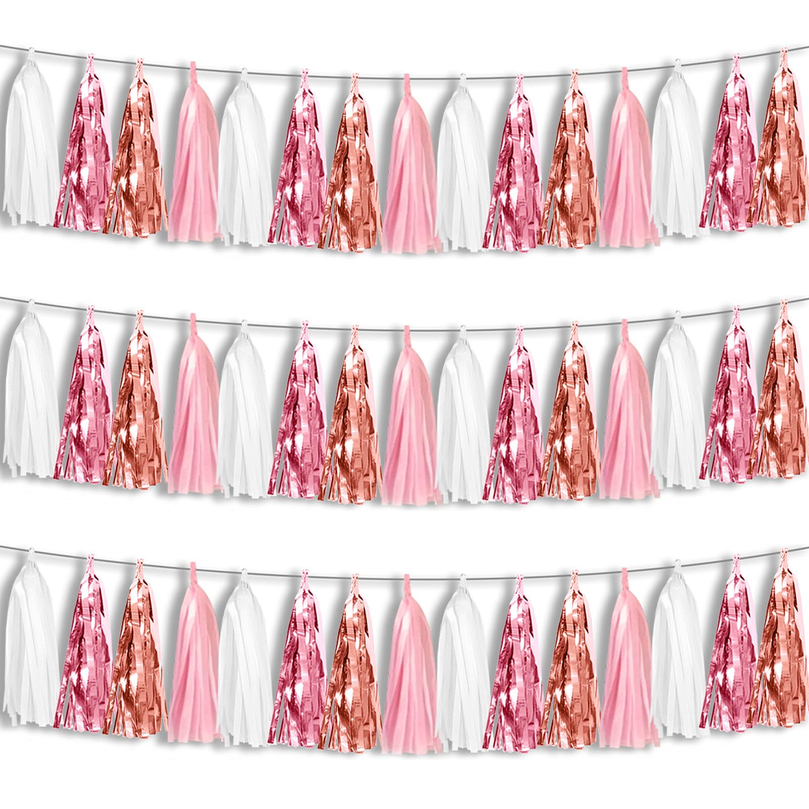 Amazon.com: 3P Pink White Peach Rose gold Tassels Foil Fringe Metallic ...