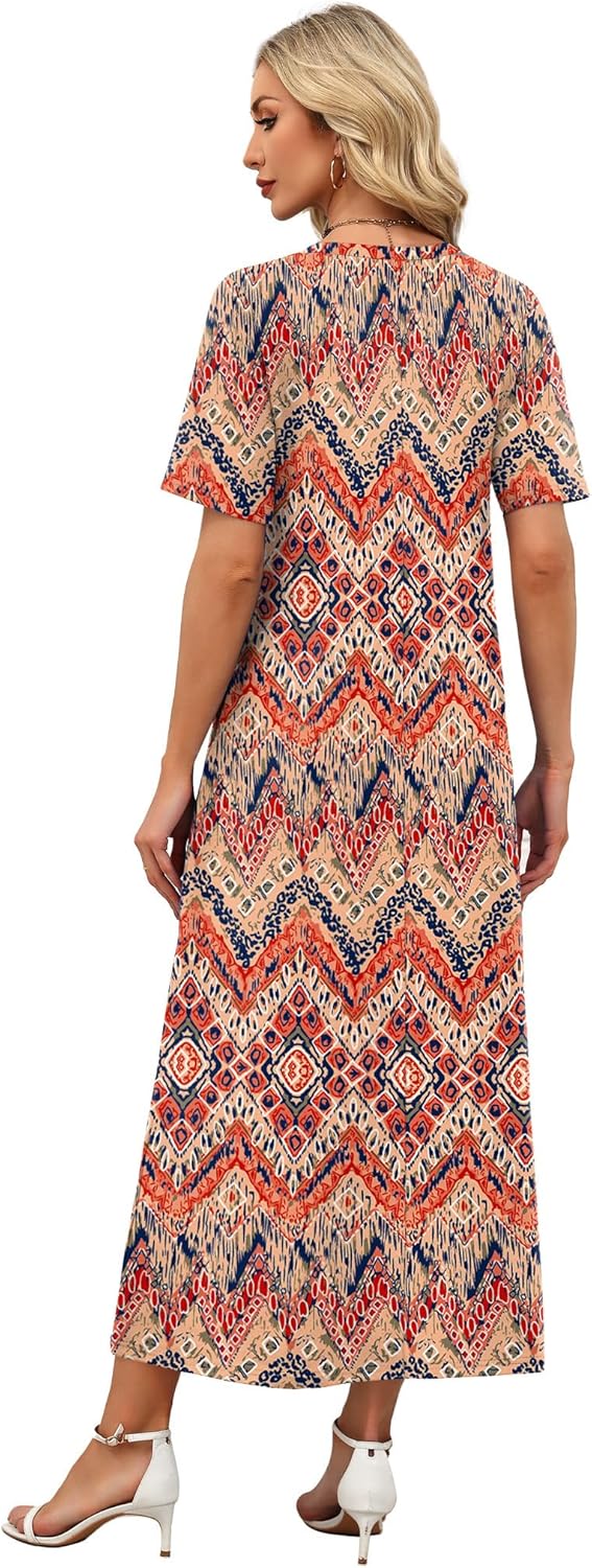 WIHOLL Women's Maxi Dresses V Neck Vacation Beach Sundresses Floral Travel Summer Dress - Image 5