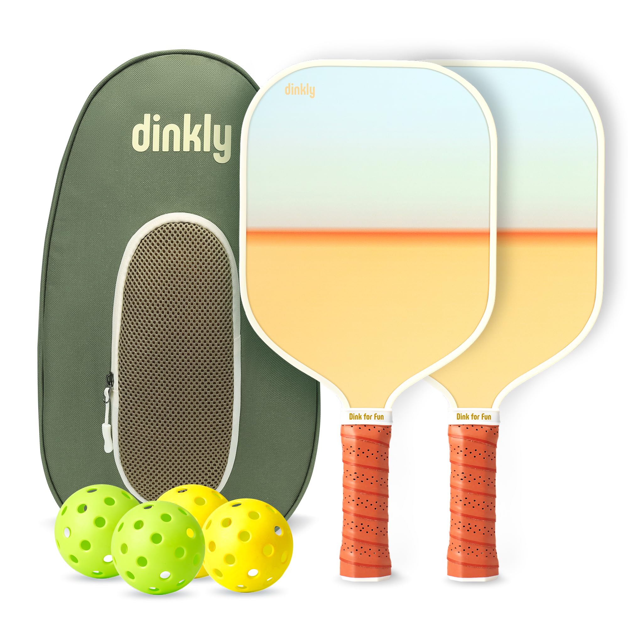 Dinkly Pickleball Paddles Set of 2/4- USAPA Approved Graphite/Fiberglass Pickleball Racket, 2 Pickleball Rackets, 4 Balls and 1 Portable Carry Bag,