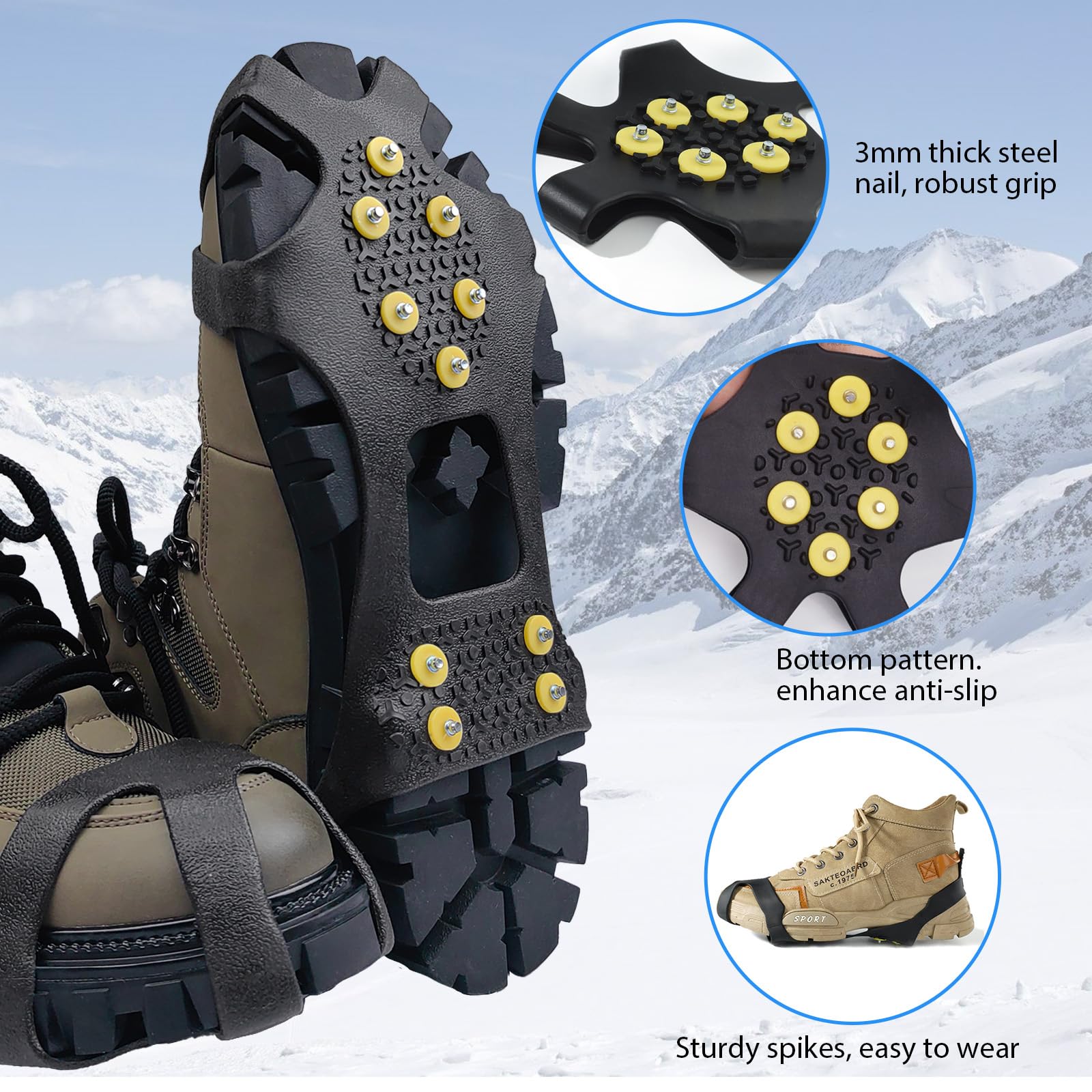 10 Clous Crampons, Poids léger Clous, Crampon Neige, Crampons Protection pour Marche Randonnée Hiver, pour Le Rrekking en Plein Air, L'alpinisme, Les Voyages sur Neige(M)