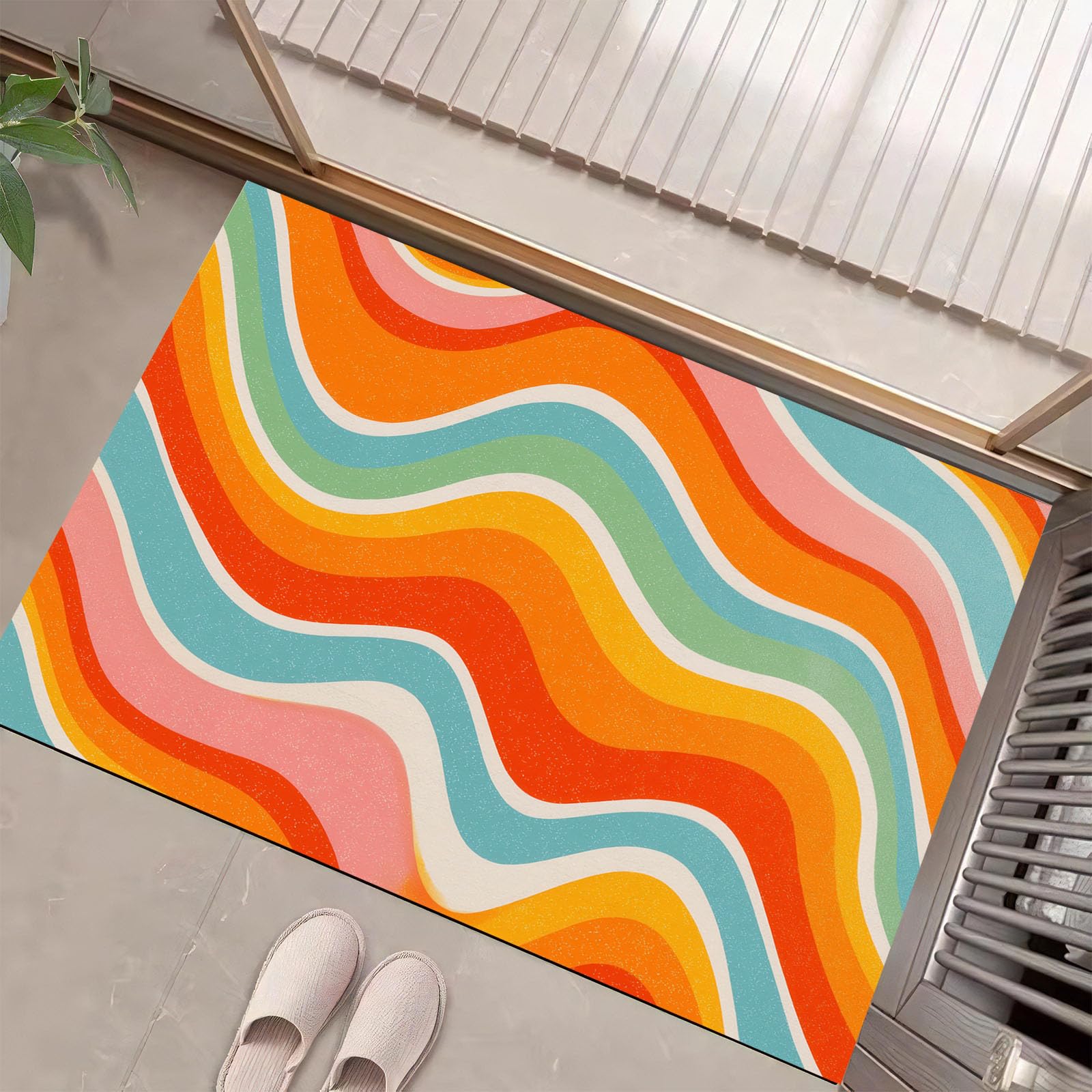 Paillasson d'entrée discret art moderne 80x120 cm tapis de sol orange