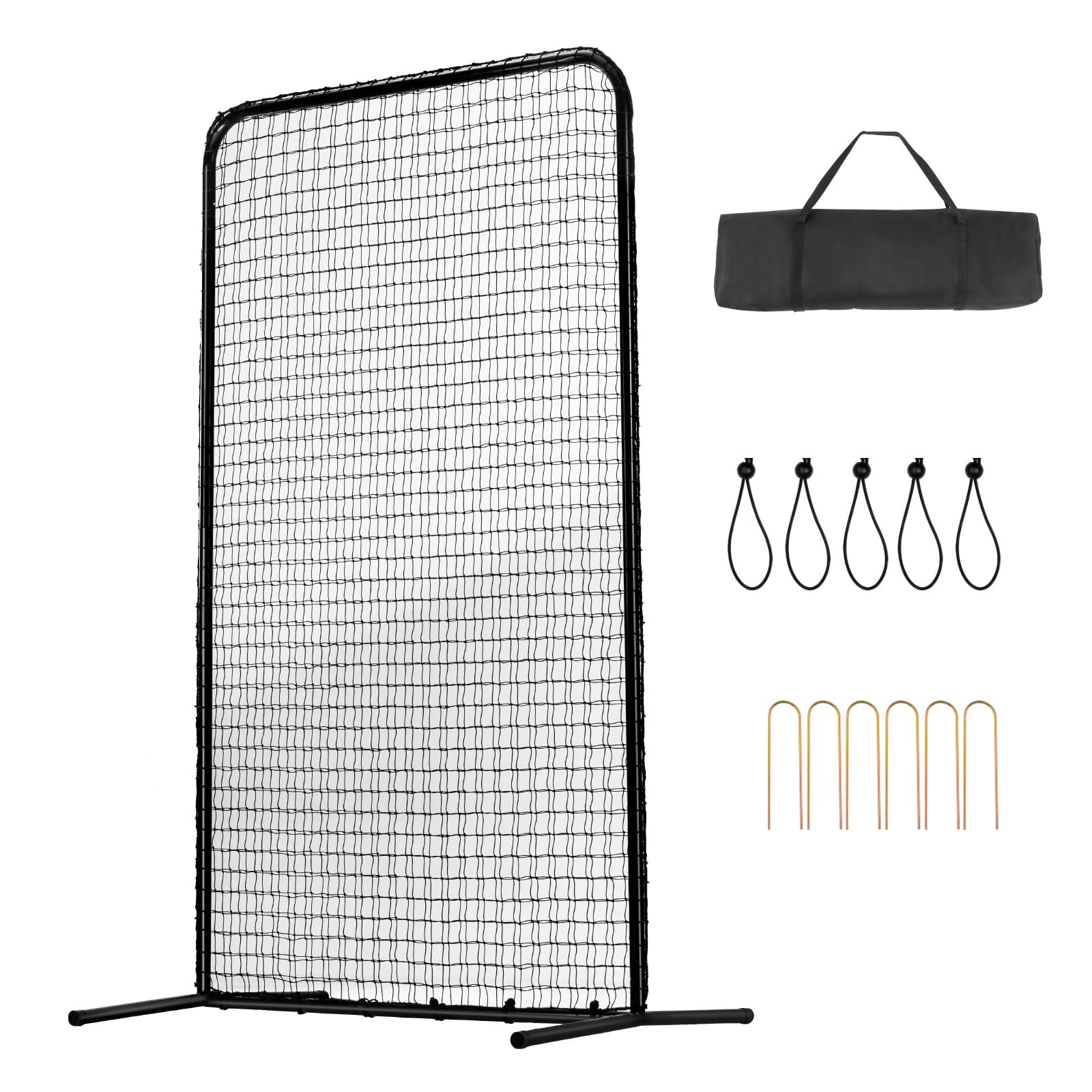 Happybuy I Screen Baseball for Batting Cage, 7x4 ft Softball Safety Screen, Portable Batting Net with Carry Bag & Ground Stakes, Heavy Duty Pitching Protector for Pitchers