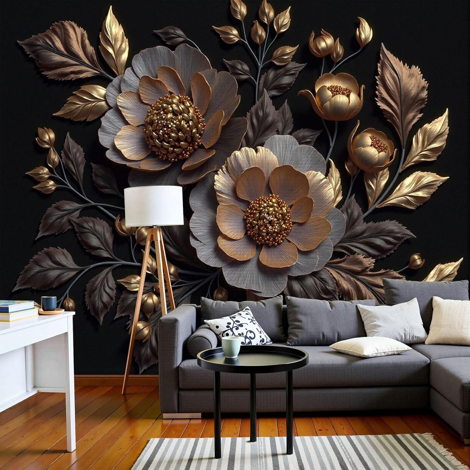 kfjhgbdshhj Photo Wallpaper Luxury Peony Metallic Flowers Non-Woven Modern Living Room Bedroom Black XXL Wall Decoration Motif Wallpaper,250cmx175cm Stickers - Frameless Painting - Poster