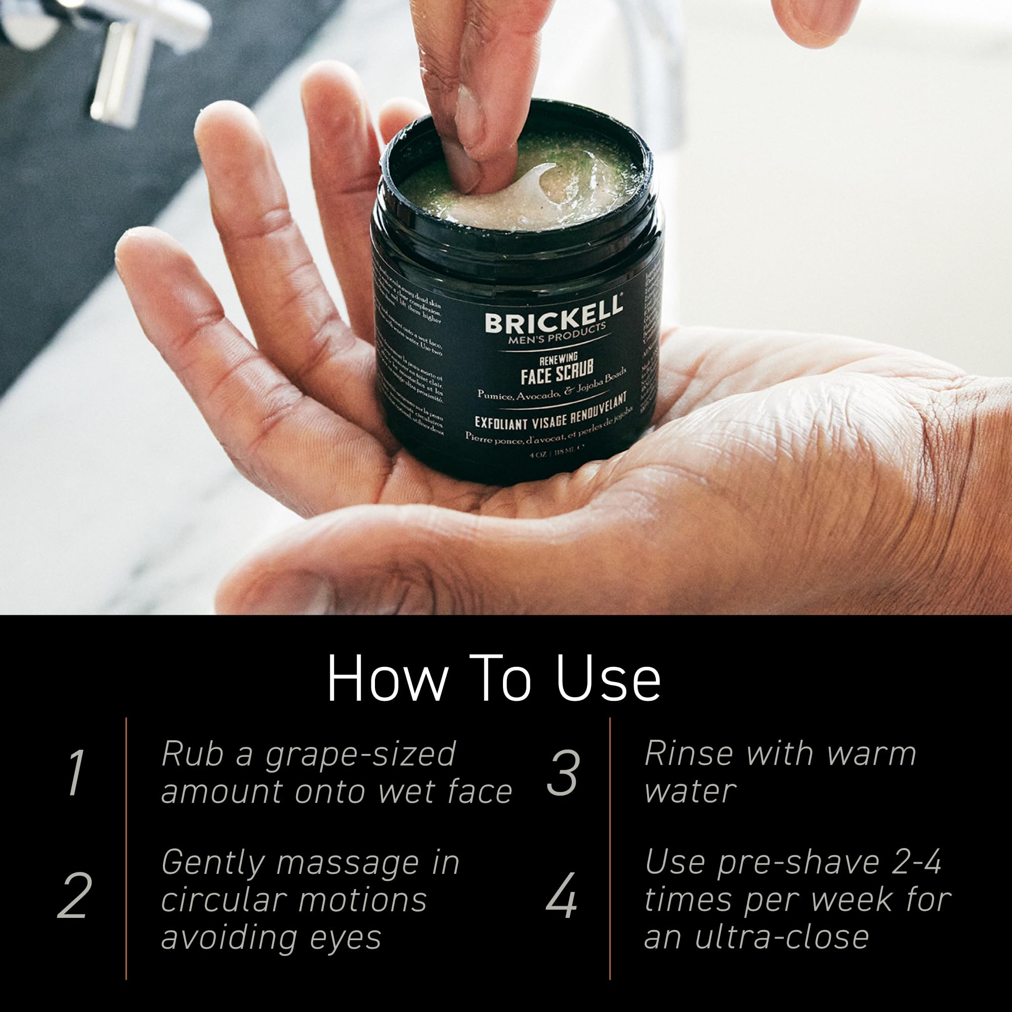 Brickell Men's Scrub Viso Rinnovatore per Uomo, Naturale e Biologico, Scrub Viso Esfoliante Formulato con Perline di Jojoba, Extra di Caffè e Pomice, 118ml, Profumato