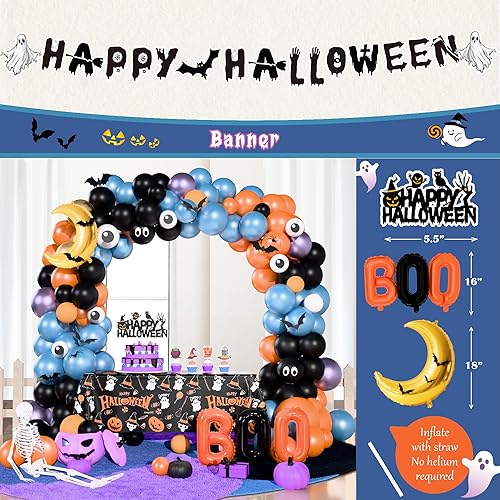 Miniatura 5 de Kit de decoración de fiesta de Halloween, decoración de Halloween, telón de fondo aterrador, arco de globos, bandera, bandera, telaraña, fantasma,