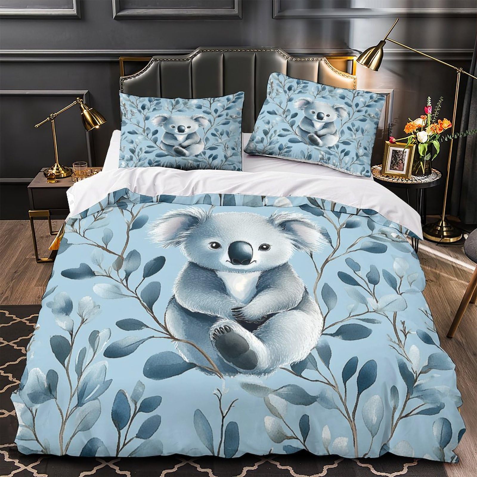 Linge de lit koala pour chambre d'adulte cosy parure 3 pièces king 220x240cm