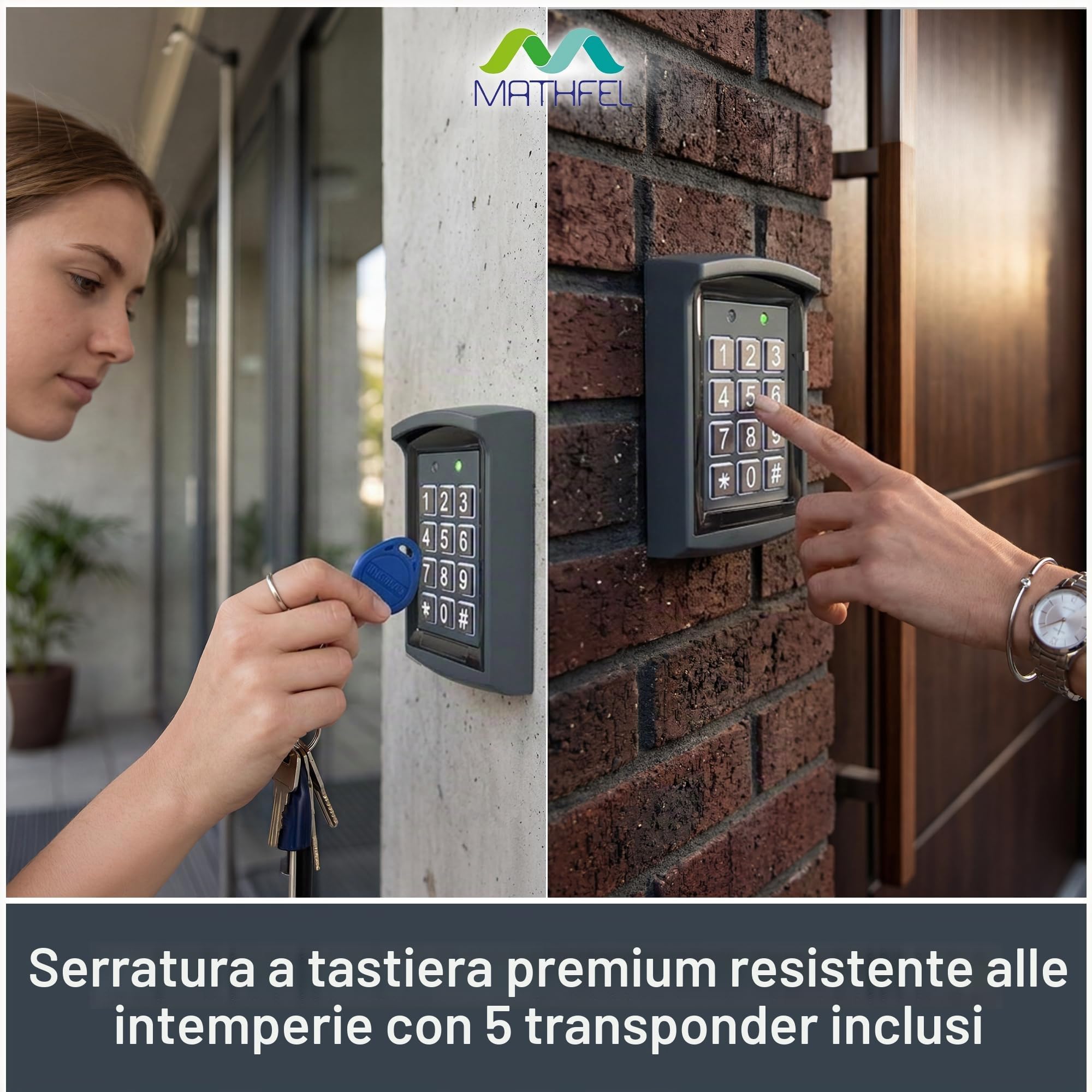 MATHFEL Smart Lock Sistema di accesso RFID (a vista), Serratura elettronica per porta d'ingresso, IP66, Serratura a codice e RFID, Serratura intelligente con codice, Serratura elettrica per esterni