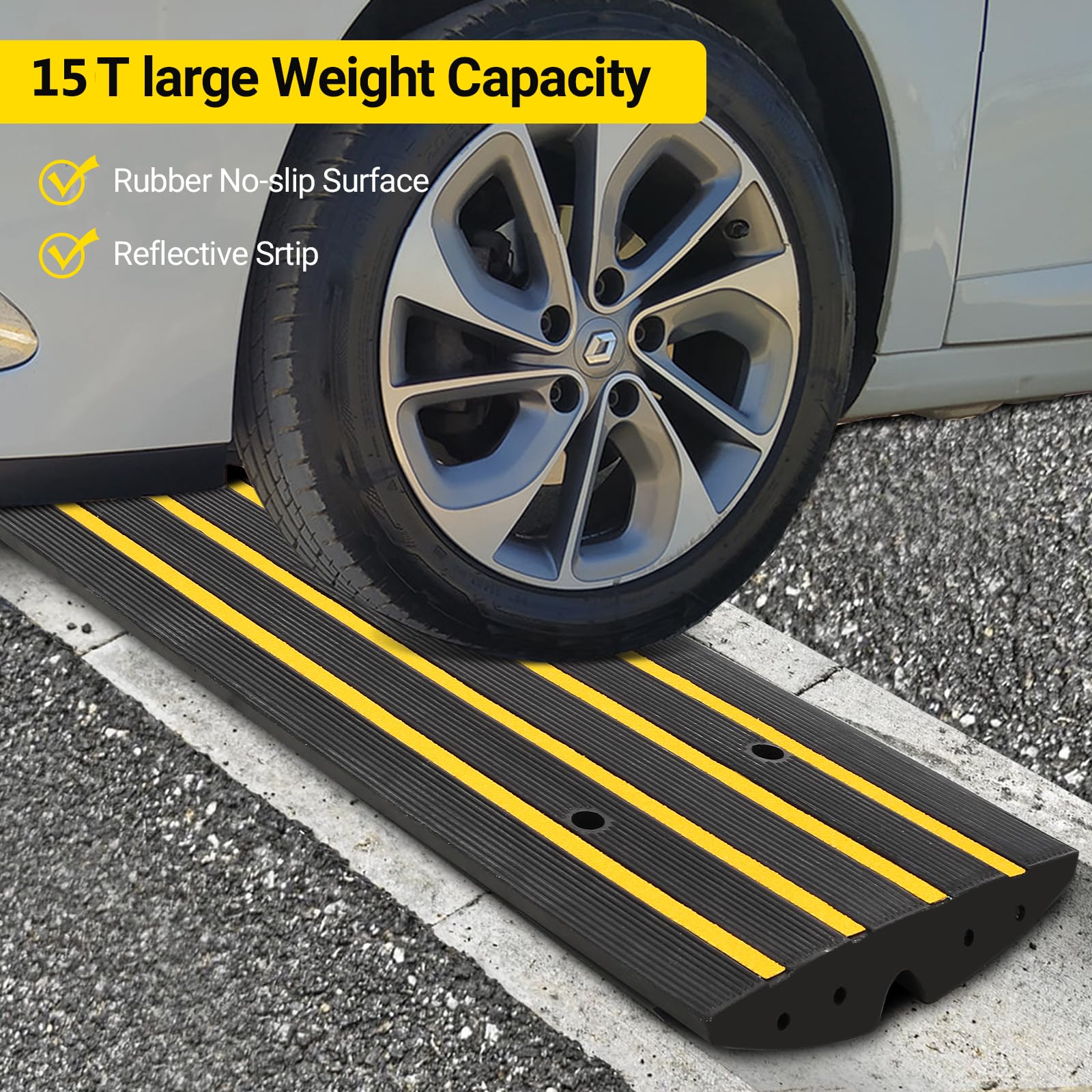 PeakPursuit 1 Pack Rubber Curb Ramp, 15T/ 33000Lbs Heavy Duty Non-Slip Threshold Ramps for Driveways & Sidewalks, 2.6