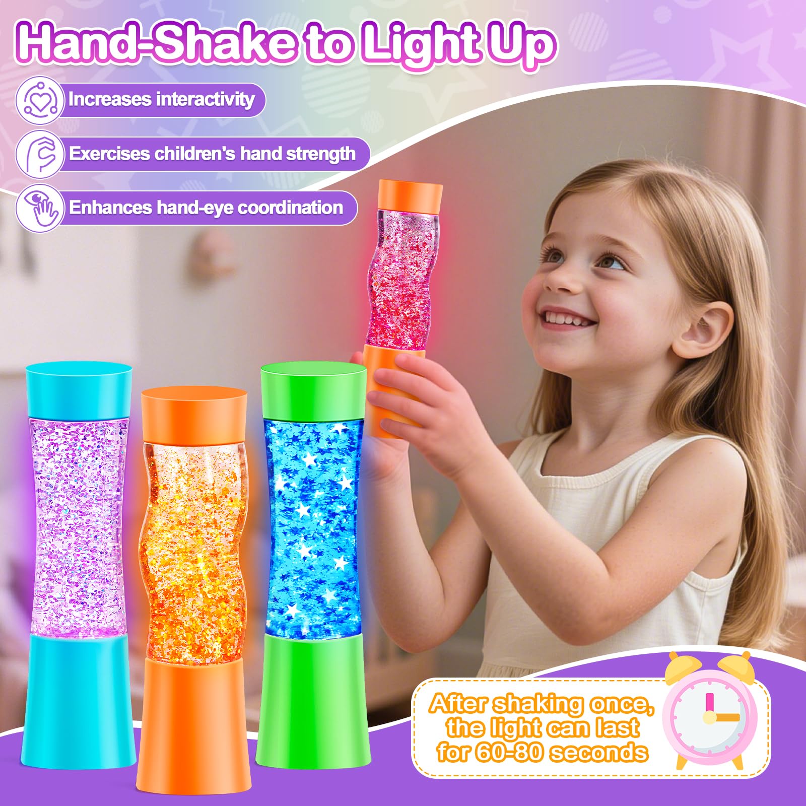 NYOBABE Sensory Toys for Autism & ADHD,3 Pack Light-Up Sensory Tubes,Sensory Lights Fidget Toy for Stress & Anxiety Relief,Autism Sensory Equipment Special Needs Developmental Toys for Kids & Adults - Image 2