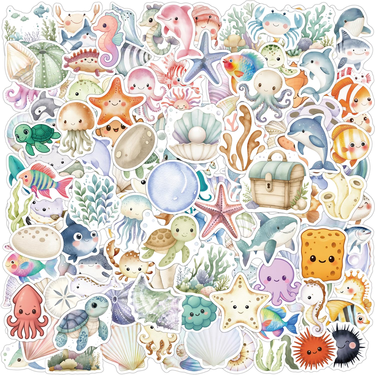 150 Pcs Ocean Animal Stickers, Under the Sea Animal Stickers for Water Bottle Scrapbooking Notebook Craft, Phone Case Laptop Kindle, Fish, Turtle,