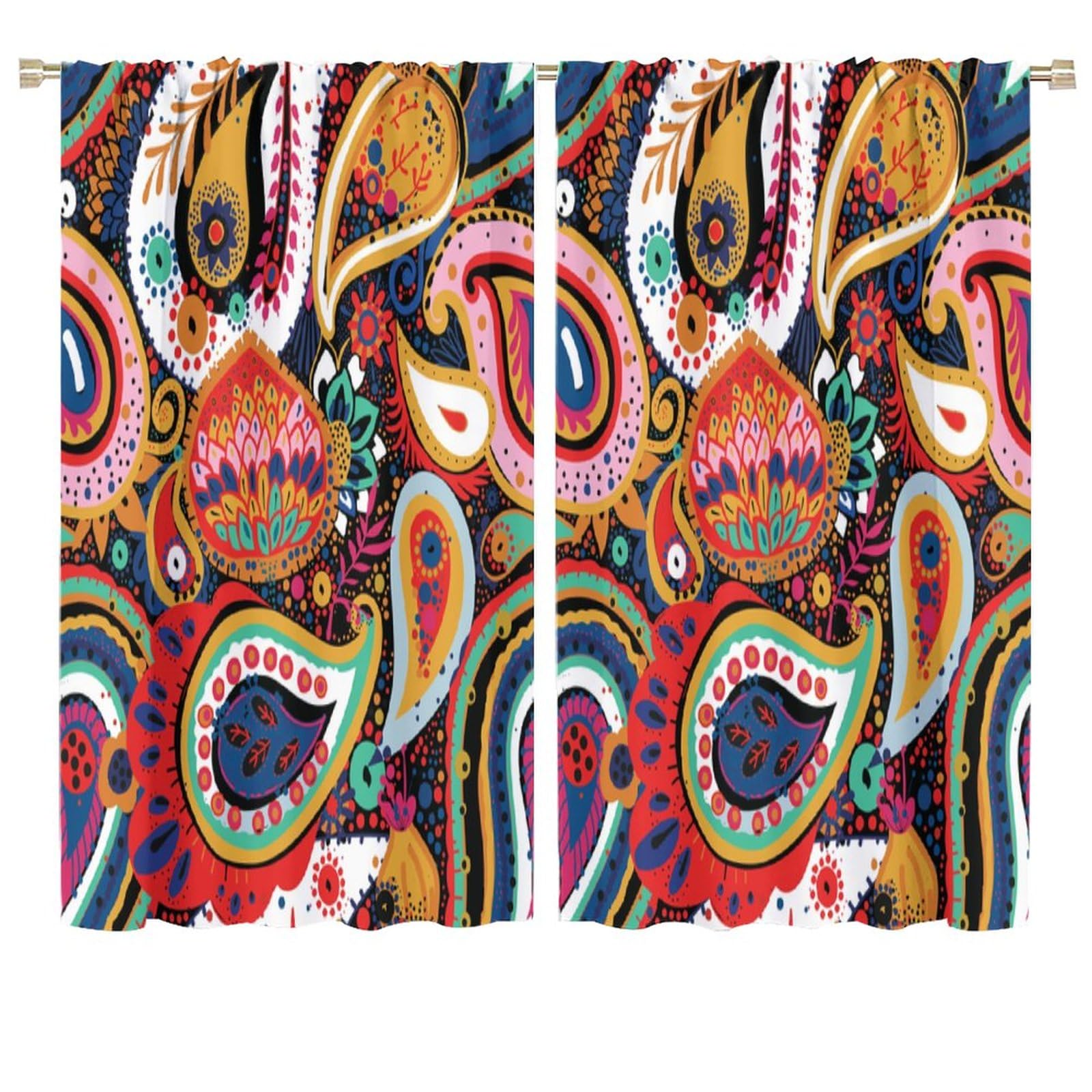 Paisley Flower Blackout Window Curtains,Paisley Turkish Cucumber with Flowers Leaves and Fantasy Ele for Living Room Bedroom Or Office Window Curtain Drapes 2 Panels 72x63in