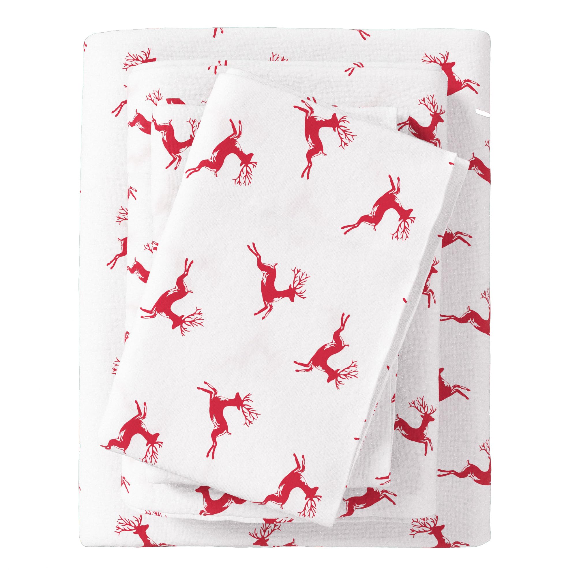 Great Bay Home Flannel Sheet Set Full Size - 100% Turkish Cotton, Double-Brushed, Printed Bed Sheets - Ultra-Soft, Cozy, 4-Piece Bedding Set (Reindeer)
