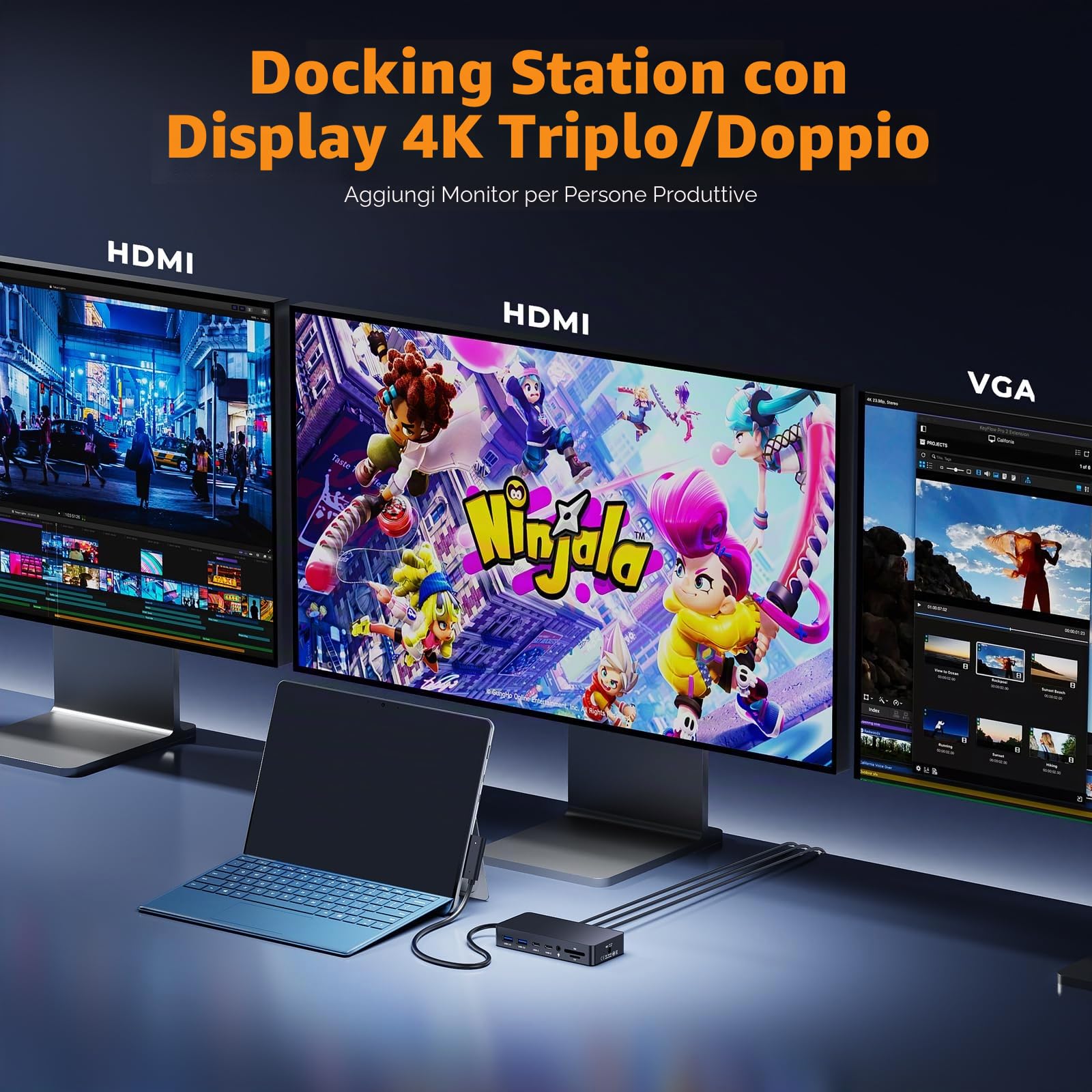 Microsoft Surface Docking Station Nuovo Surface Dock 12 in 1 con potenza 72W con 4K HDMI +VGA, Docking Station con 100Mbps Ethernet SD/TF USB PD per Surface Pro 11/10/9/8/X/7/6/5,Laptop Go 1/2/3,Book