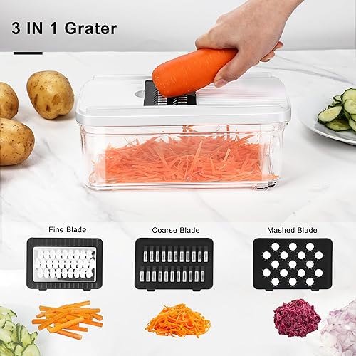 Miniatura 5 de Picadora de verduras, picadora profesional de alimentos y rebanadora de mandolina con 7 cuchillas y recipiente de 30.4 fl oz, utensilios de cocina