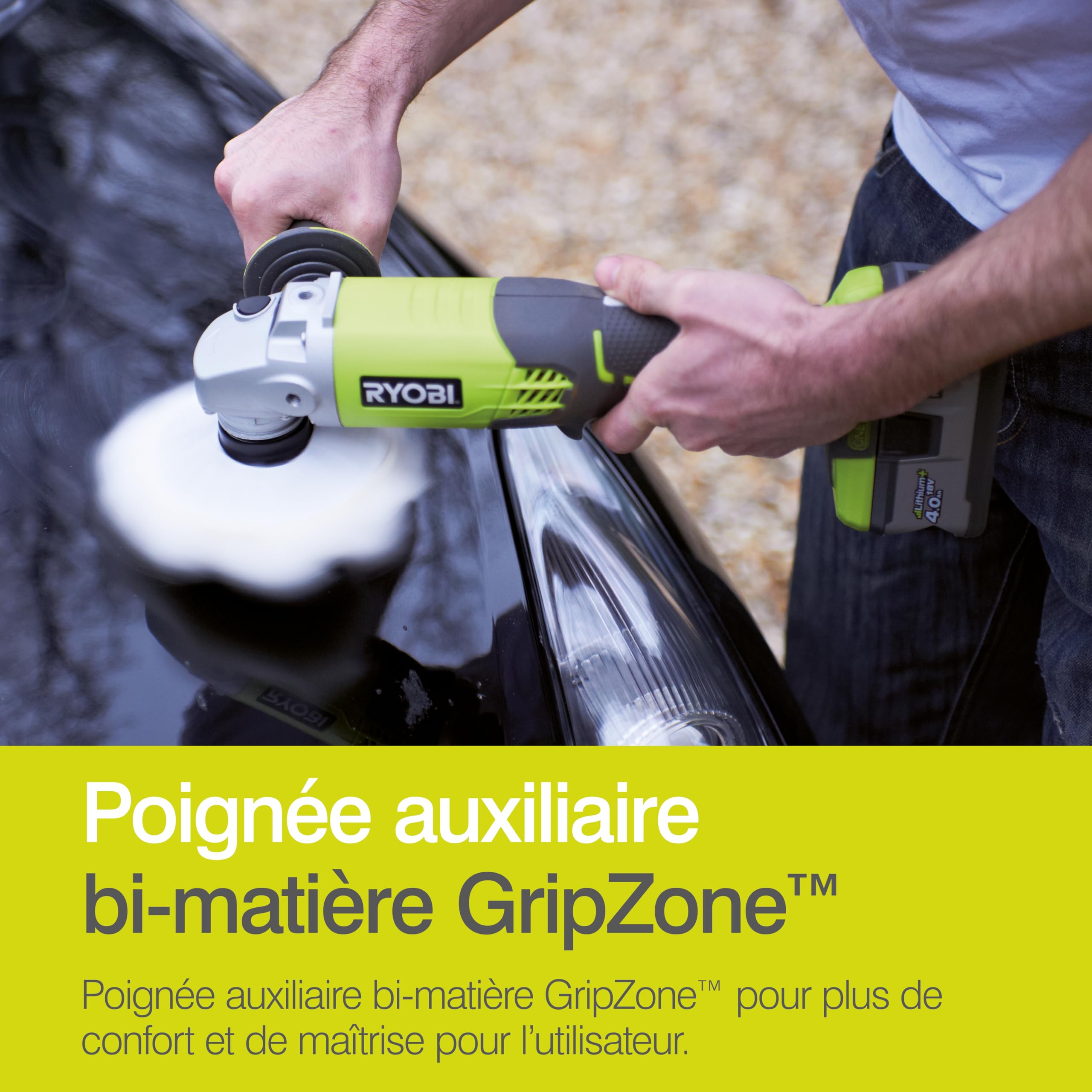 RYOBI - Meuleuse d'Angle Électrique Sans Fil 18V ONE+ Ø115mm - Utilisations sur Métal, Pierre, Parpaing, Ciment et Marbre - Bonne Autonomie - Livrée avec Accessoires - R18AG-0