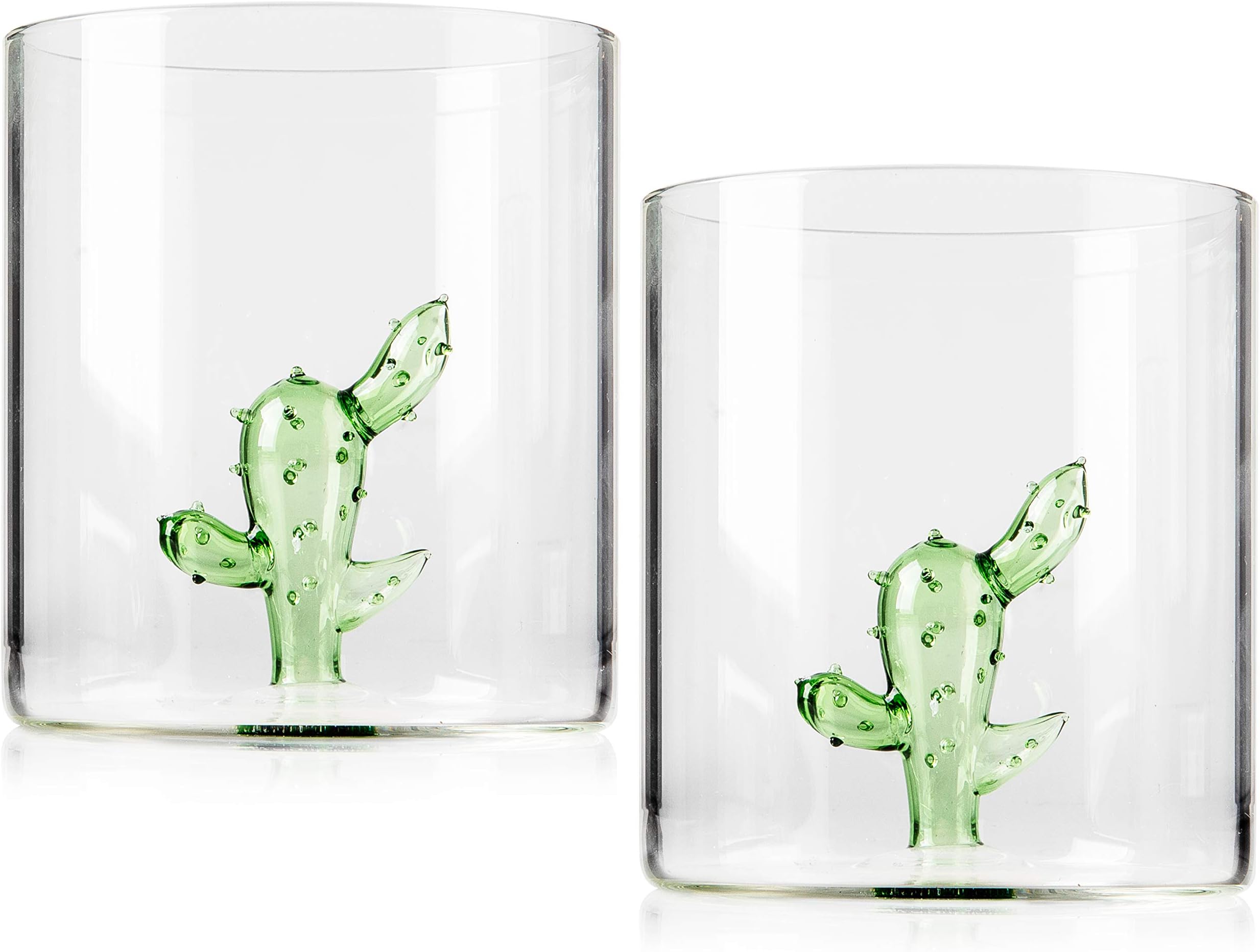 Margarita Glasses - Set of 2 - Cactus Margarita Glass | Lead-Free Handblown Seamless Glass, Large 16oz - Stemless Low Ball Cocktail Tumblers - Tequila Tasting Glasses.