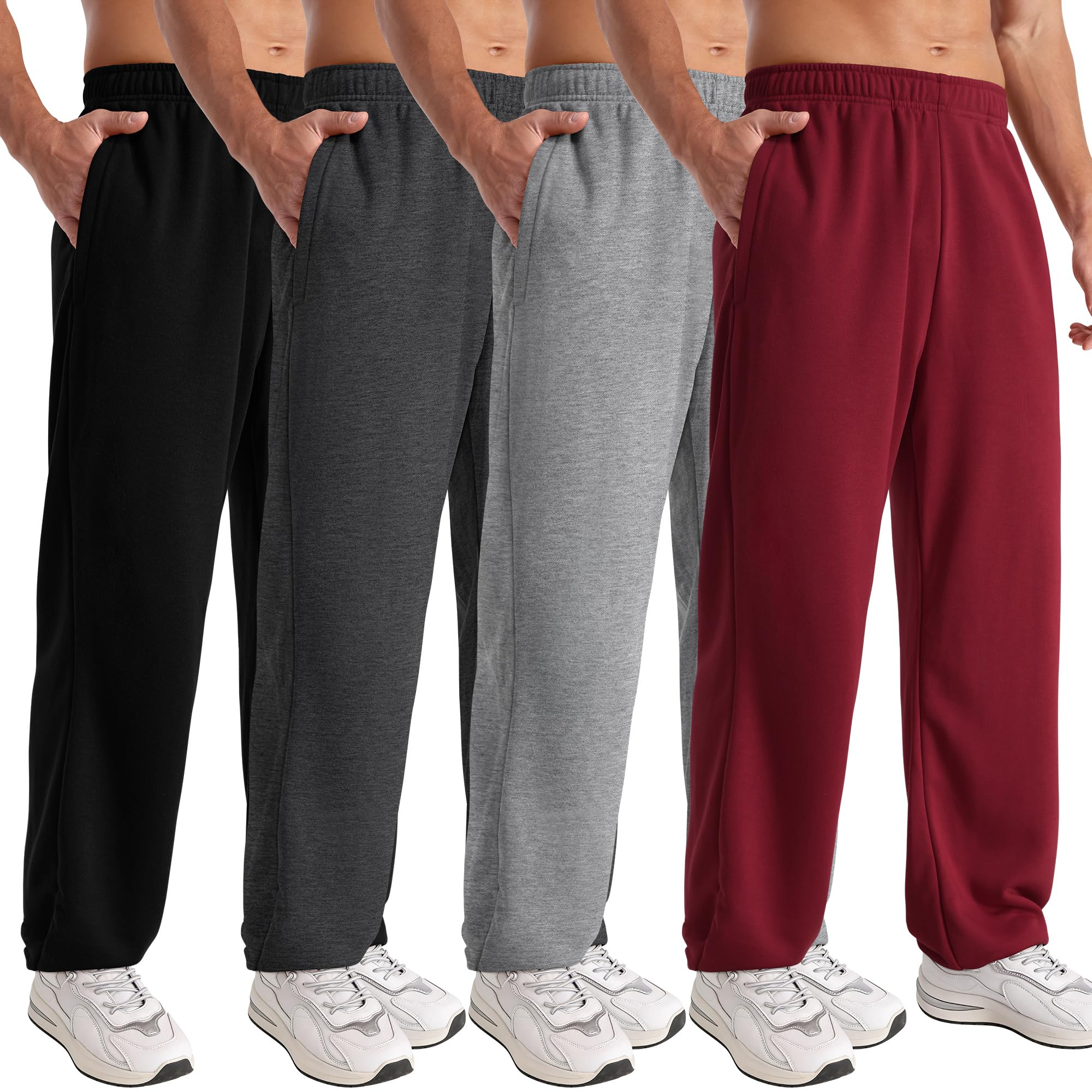 4 Pack Mens Sweatpants Athletic Mens Joggers Sweat Pants with Pockets Drawstring Workout Gym Pants
