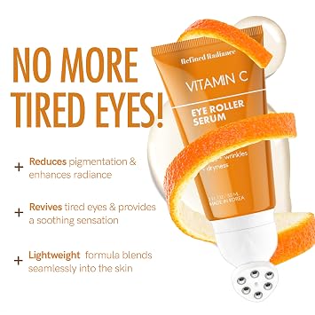 Vitamin C Eye Roller Dermatologist Tested, Anti-Aging, Korean Skin Care Fades Dark Circles, Boosts Collagen, Smooths Fine Lines Clean Beauty Formula 1.0 FL. Oz