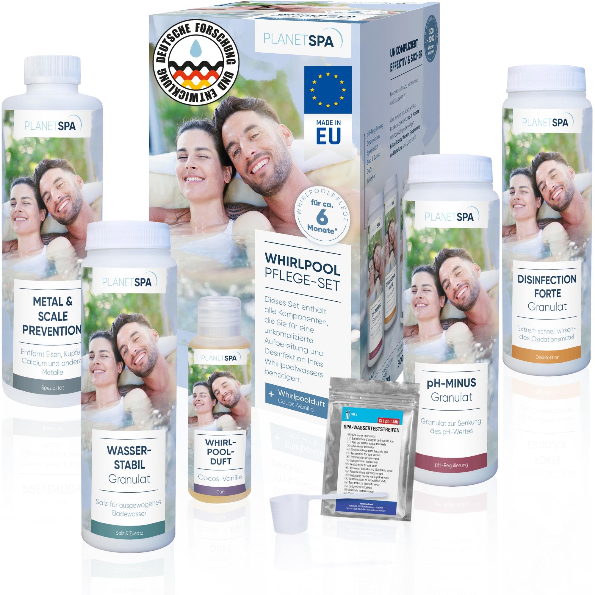 Planet Spa: Whirlpoolpflege Komplett-Set | 7-teiliges Whirlpool-Pflegemittel | Reiniger Wasser-Pflege für den Pool als Starter-Set
